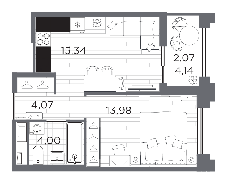 1-комнатная квартира, 39.46 м²; этаж: 12 - купить в Санкт-Петербурге