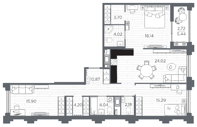 3-комнатная квартира, 105.08 м²; этаж: 9 - купить в Санкт-Петербурге