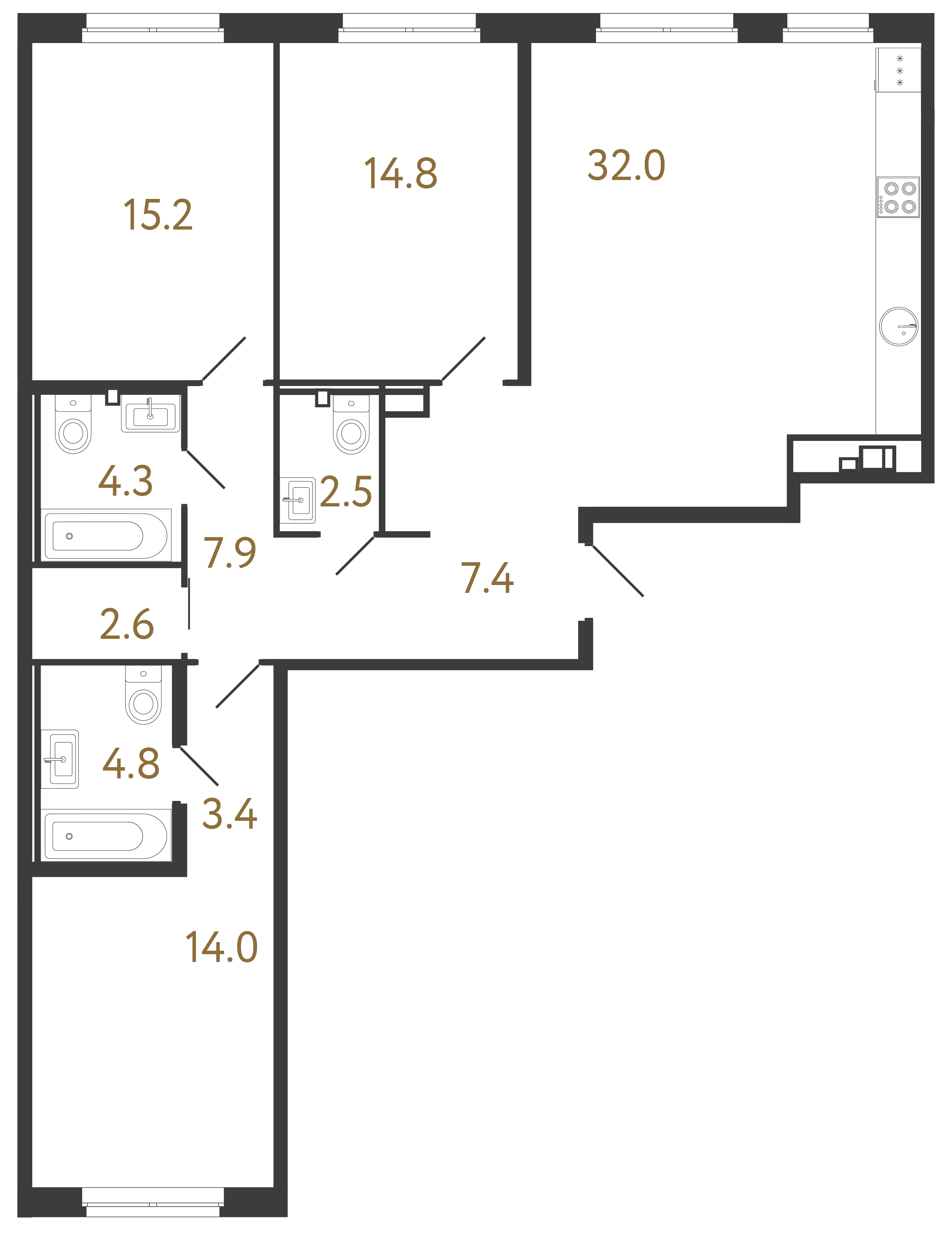 3-комнатная квартира, 108.9 м²; этаж: 2 - купить в Санкт-Петербурге