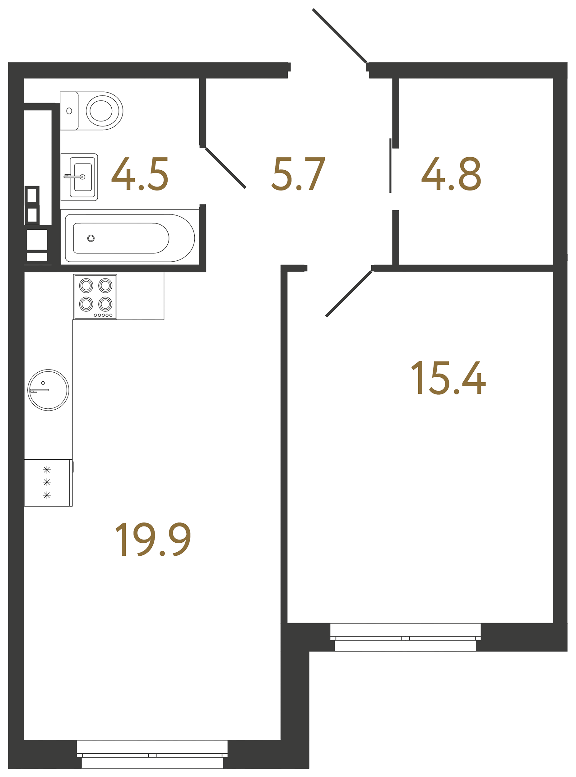 1-комнатная квартира, 50.3 м²; этаж: 3 - купить в Санкт-Петербурге