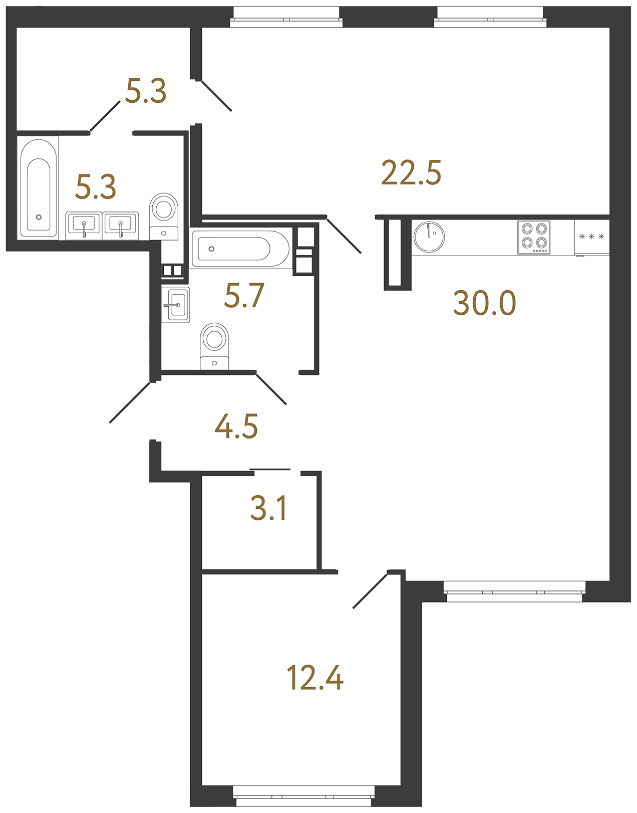 2-комнатная квартира, 88.8 м²; этаж: 2 - купить в Санкт-Петербурге