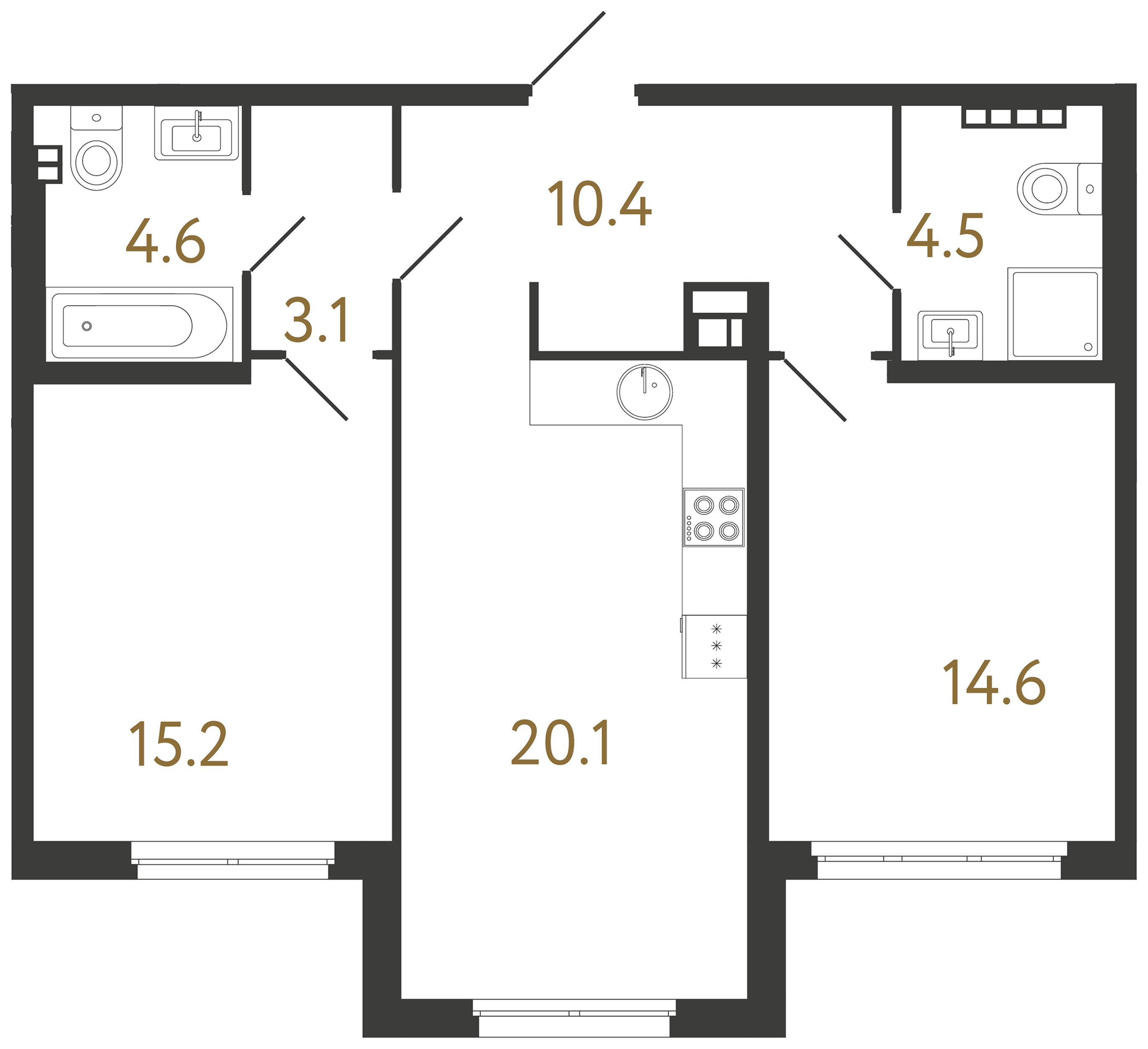 2-комнатная квартира, 72.5 м²; этаж: 3 - купить в Санкт-Петербурге