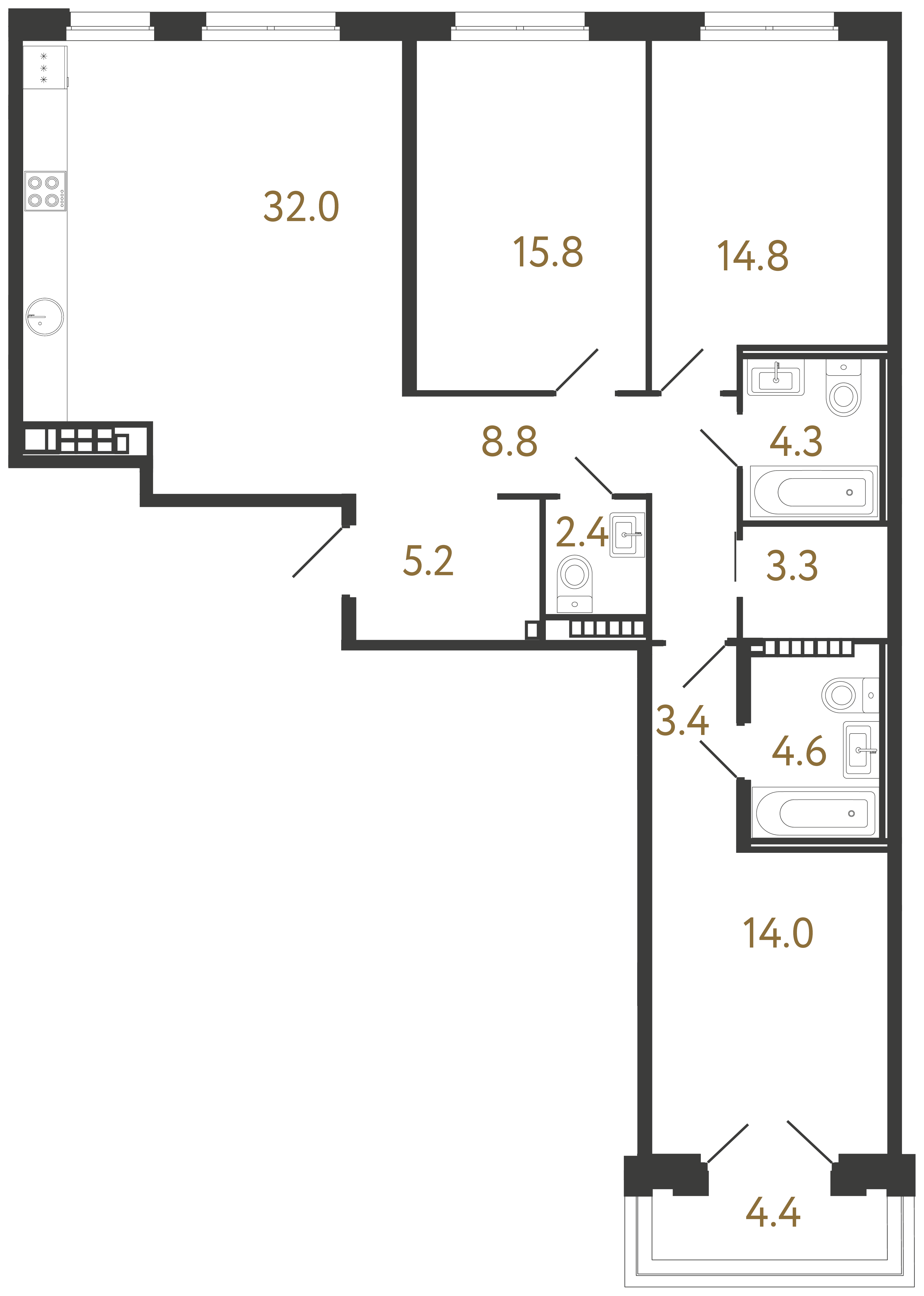 3-комнатная квартира, 108.6 м²; этаж: 8 - купить в Санкт-Петербурге
