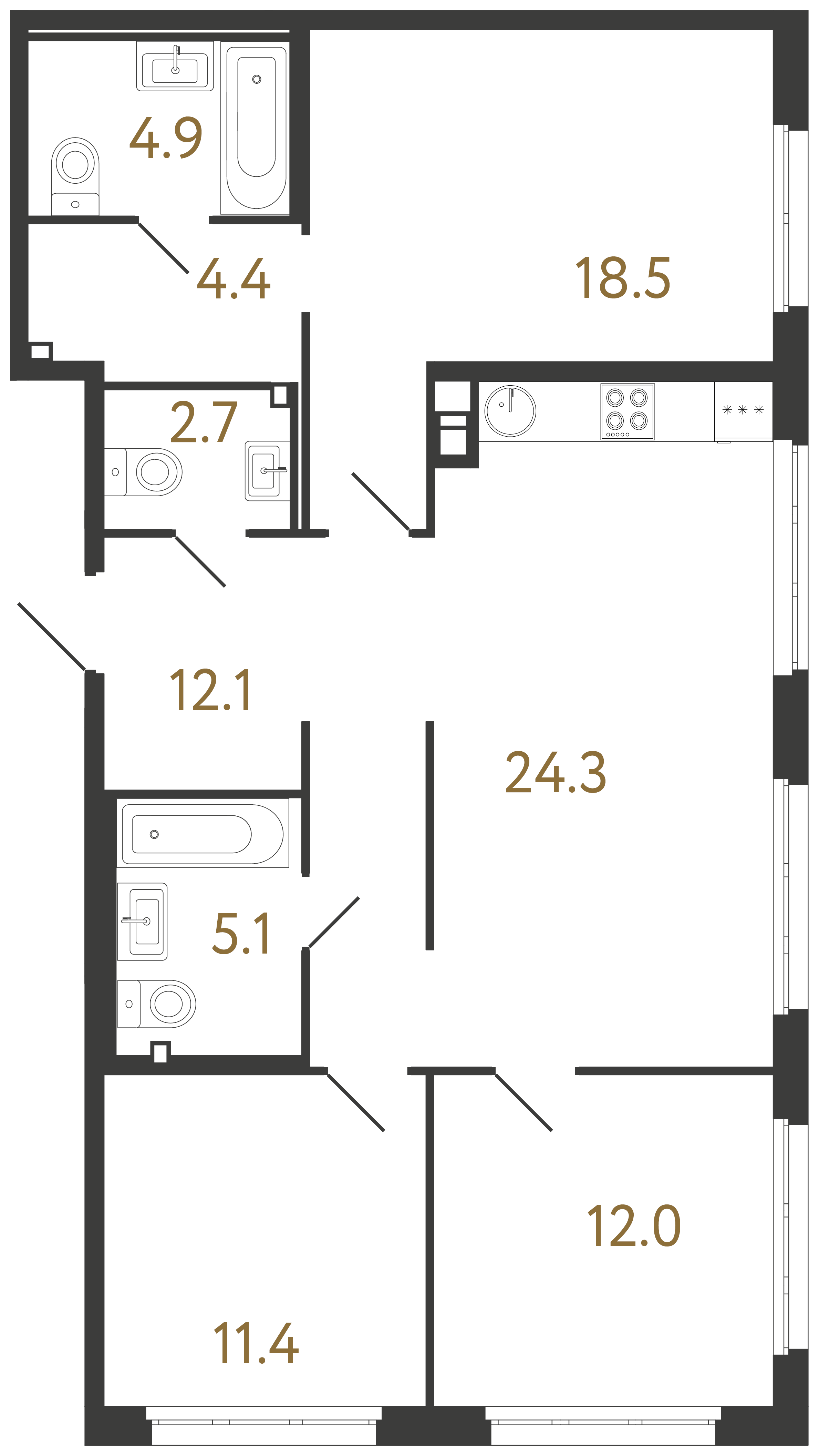 3-комнатная квартира, 95.4 м²; этаж: 2 - купить в Санкт-Петербурге