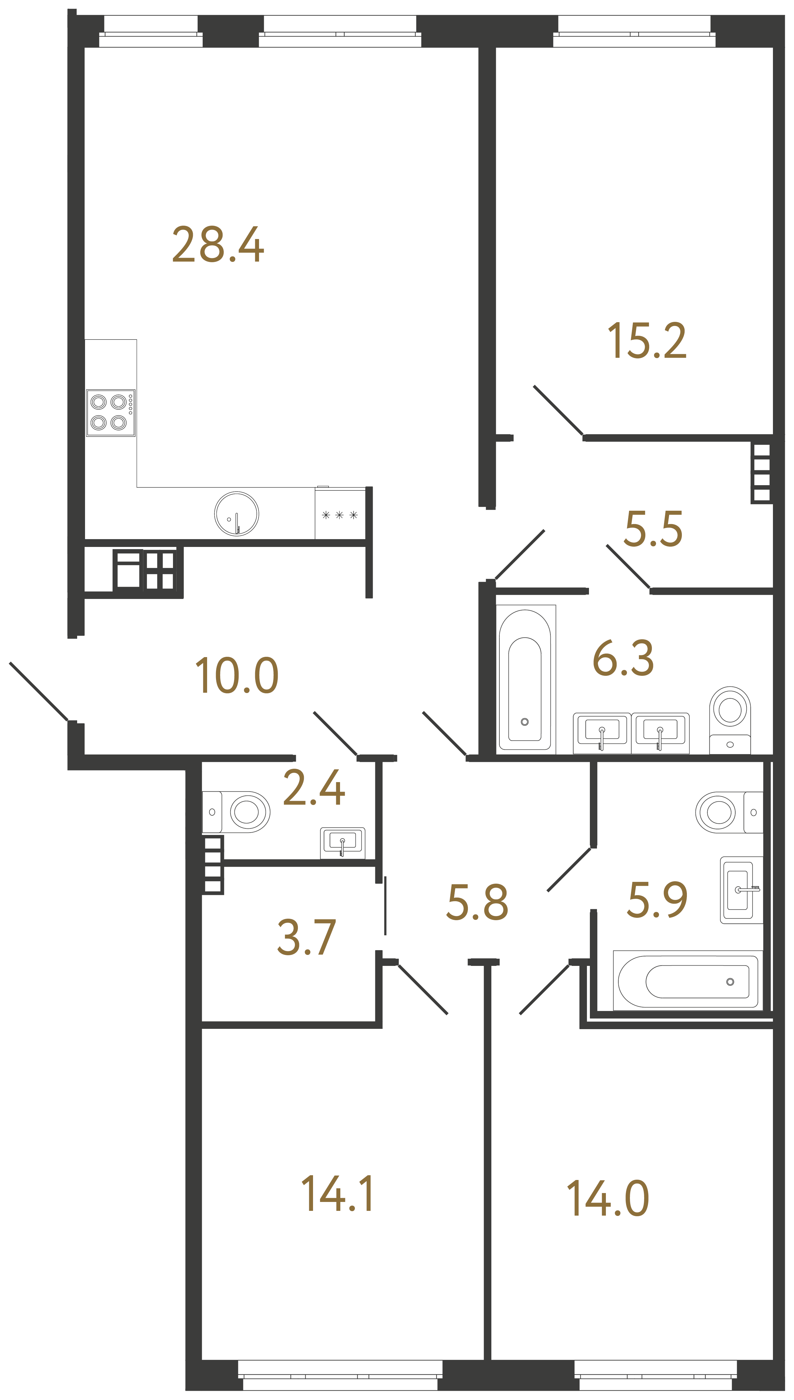 3-комнатная квартира, 111.3 м²; этаж: 5 - купить в Санкт-Петербурге