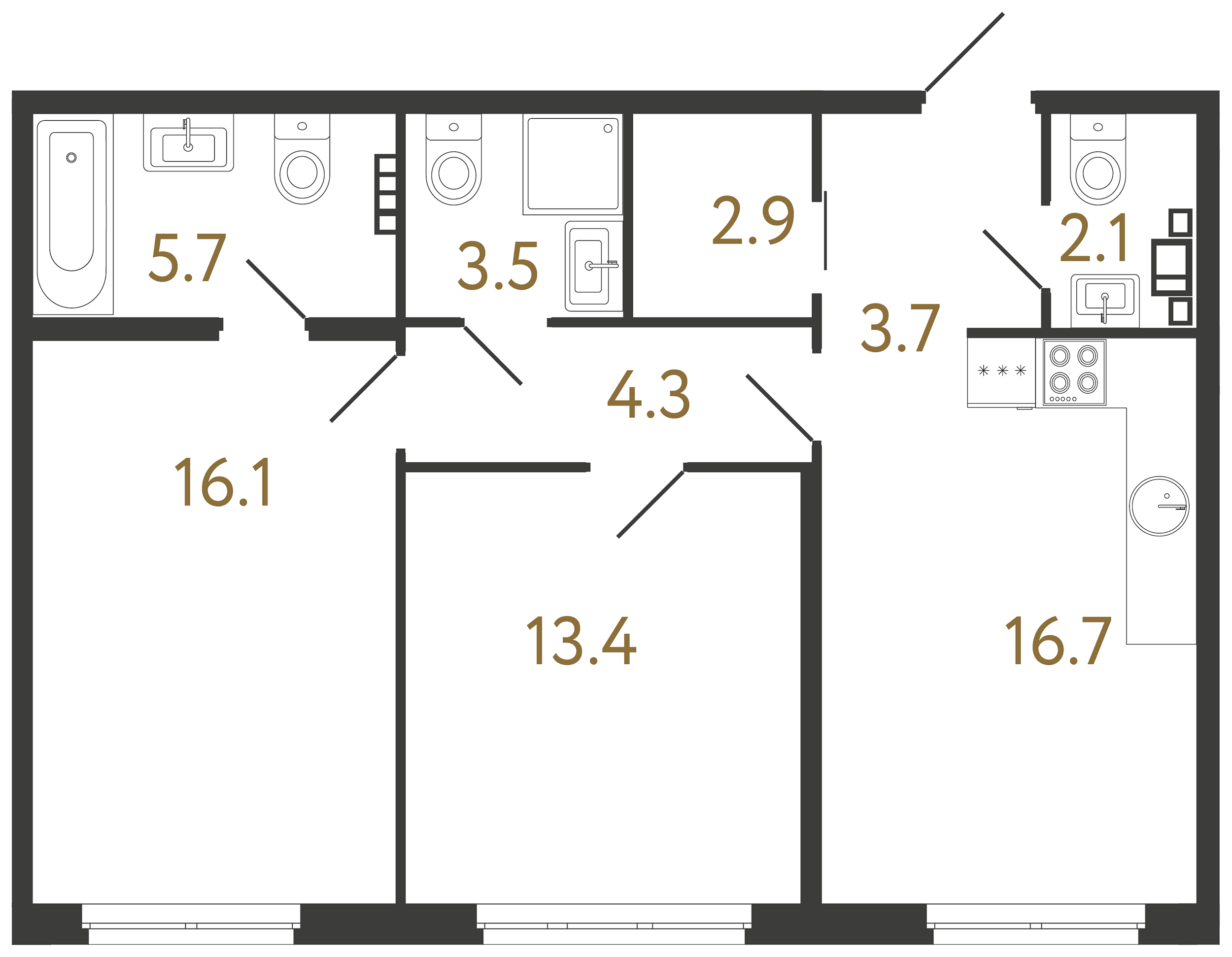 2-комнатная квартира, 68.4 м²; этаж: 3 - купить в Санкт-Петербурге