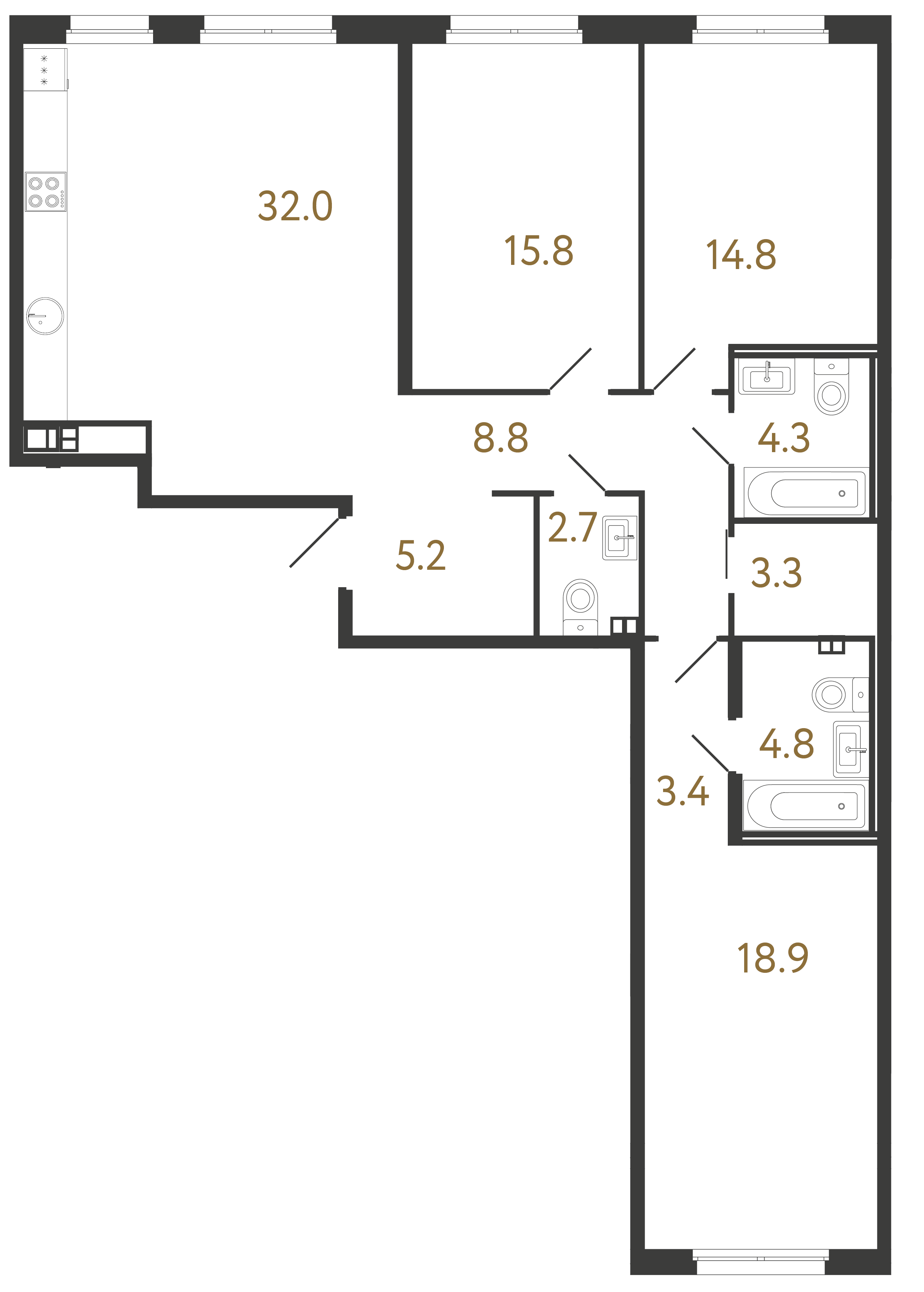 3-комнатная квартира, 114 м²; этаж: 3 - купить в Санкт-Петербурге