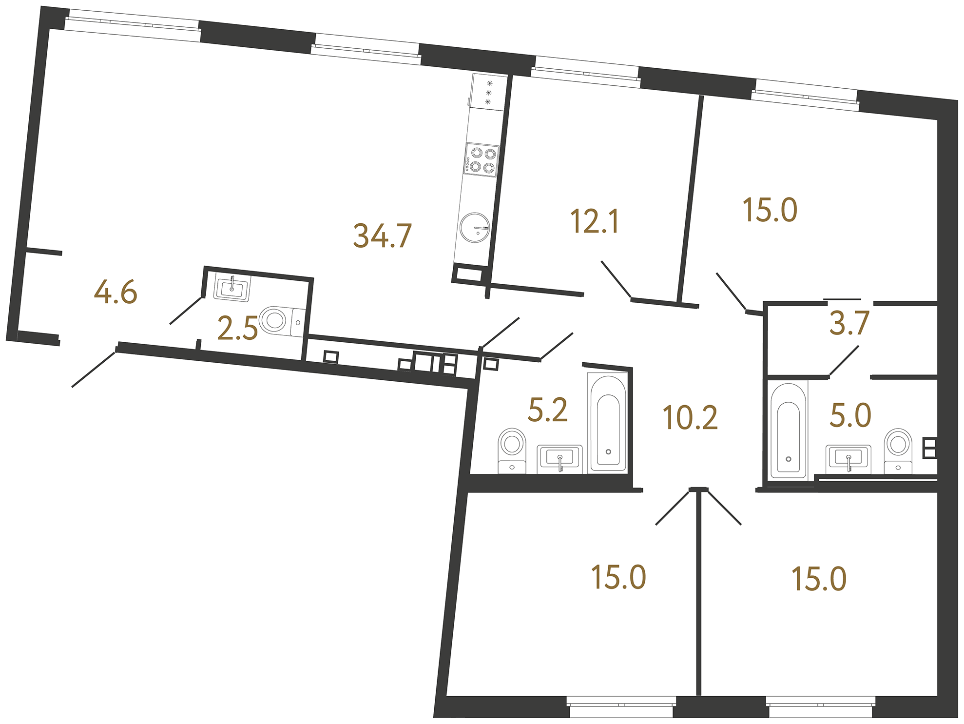 4-комнатная квартира, 123 м²; этаж: 4 - купить в Санкт-Петербурге