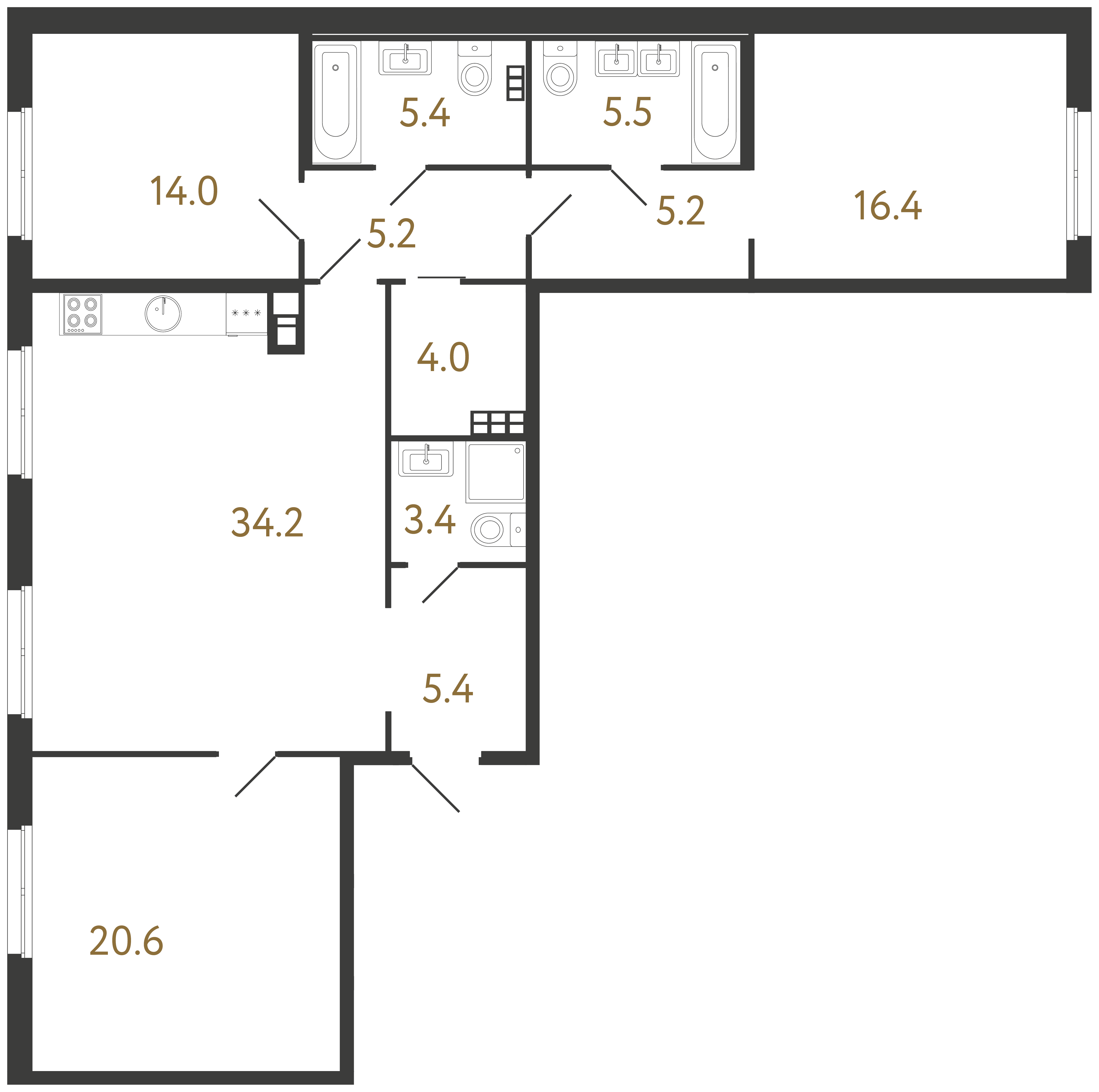 3-комнатная квартира, 119.3 м²; этаж: 4 - купить в Санкт-Петербурге