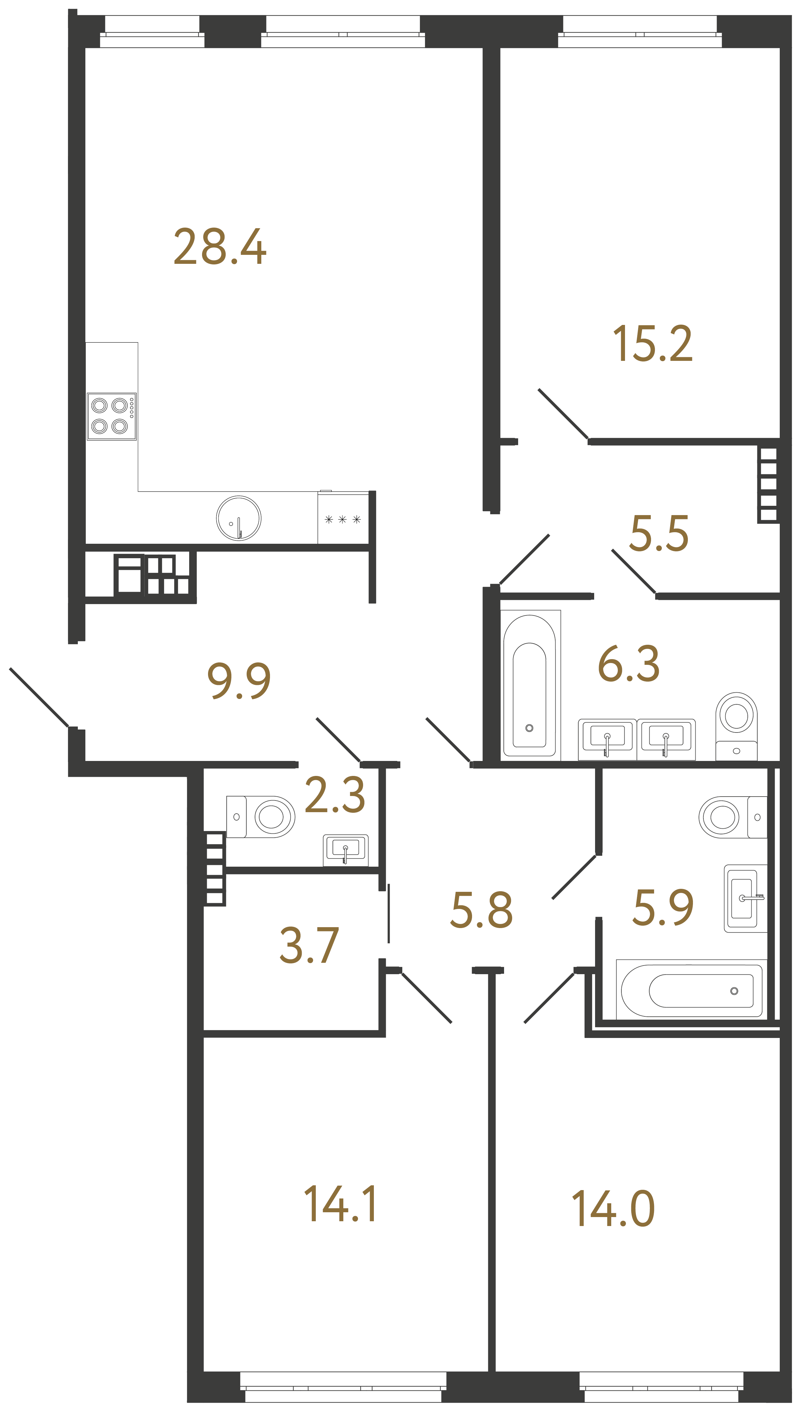 3-комнатная квартира, 111.1 м²; этаж: 6 - купить в Санкт-Петербурге