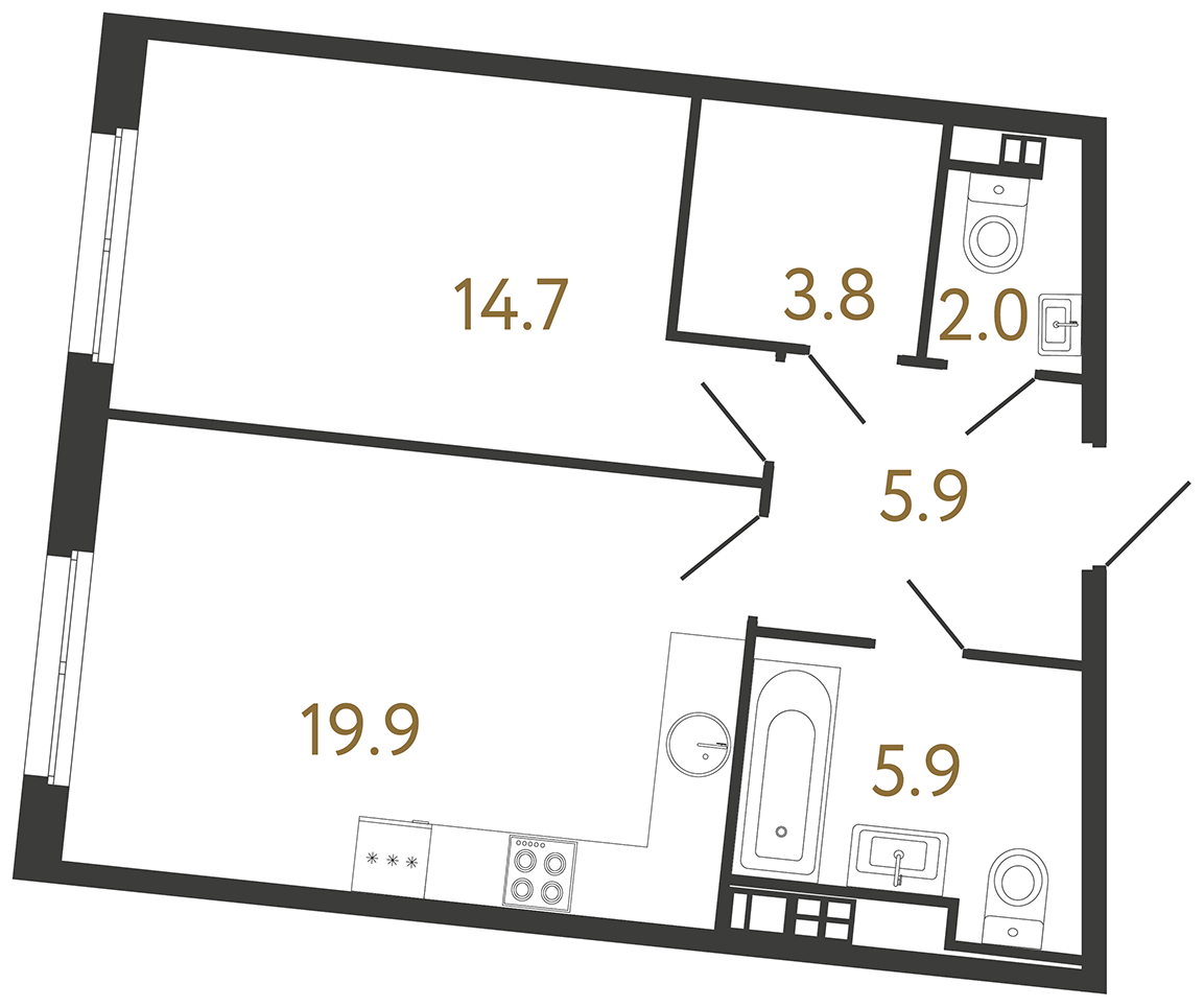 1-комнатная квартира, 52.2 м²; этаж: 3 - купить в Санкт-Петербурге
