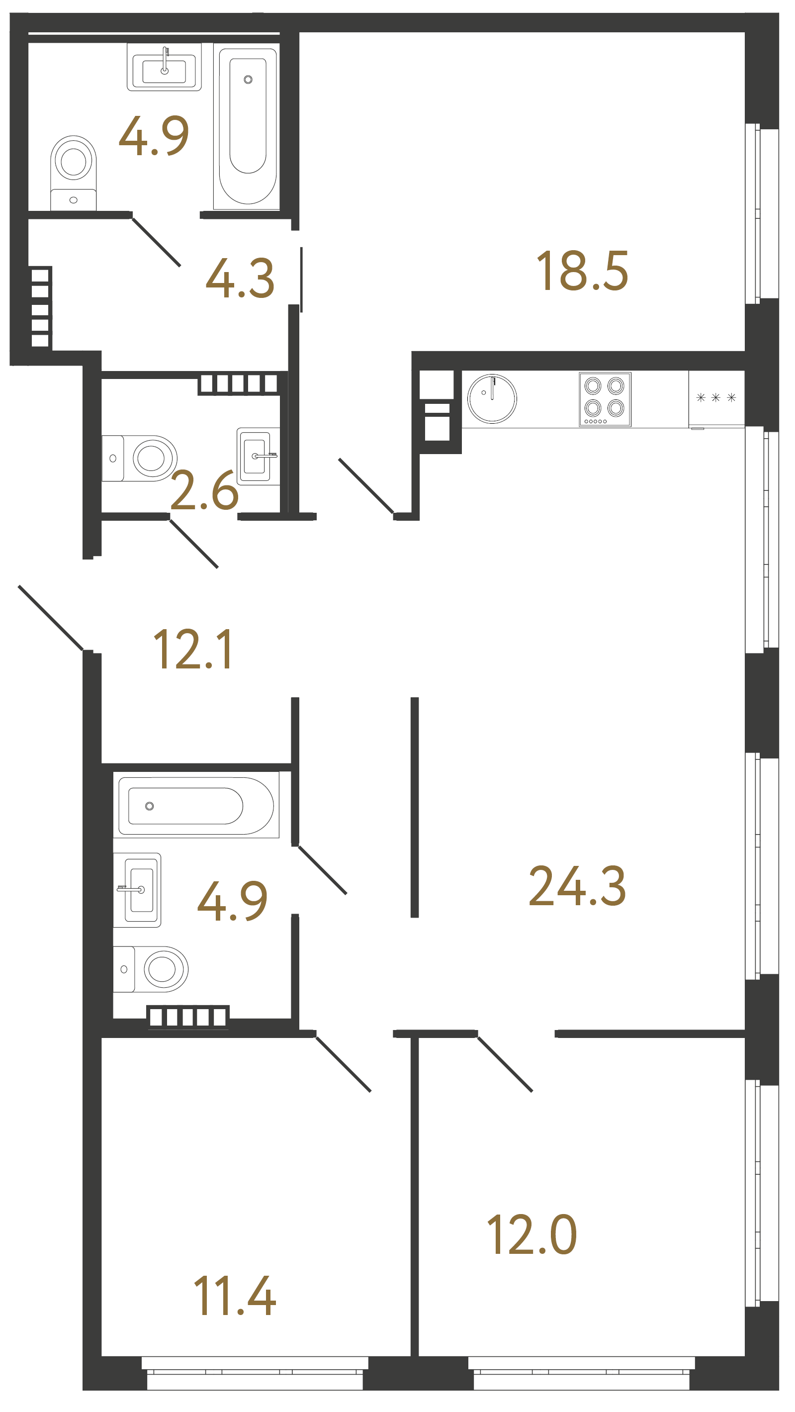3-комнатная квартира, 95 м²; этаж: 6 - купить в Санкт-Петербурге