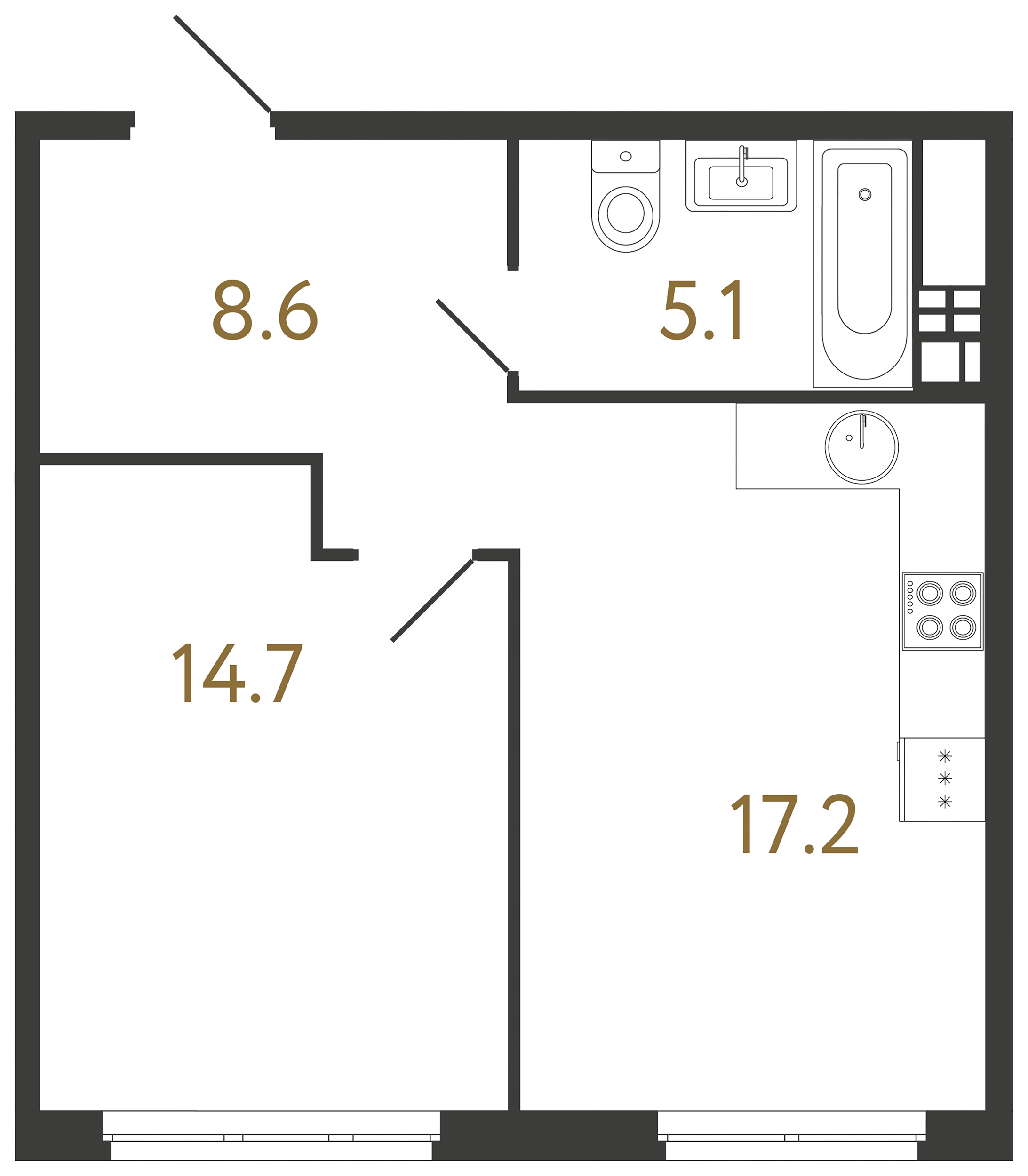 1-комнатная квартира, 45.6 м²; этаж: 3 - купить в Санкт-Петербурге