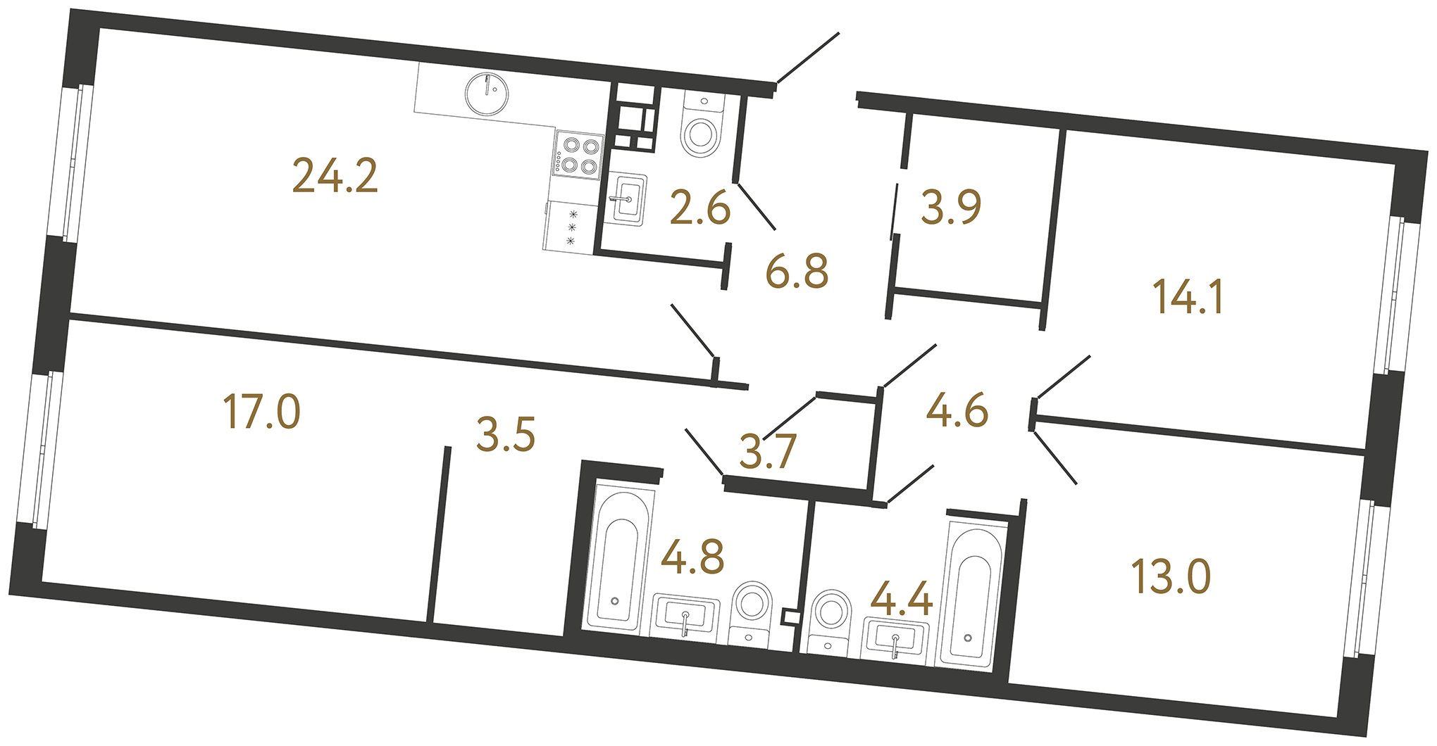 3-комнатная квартира, 102.6 м²; этаж: 2 - купить в Санкт-Петербурге