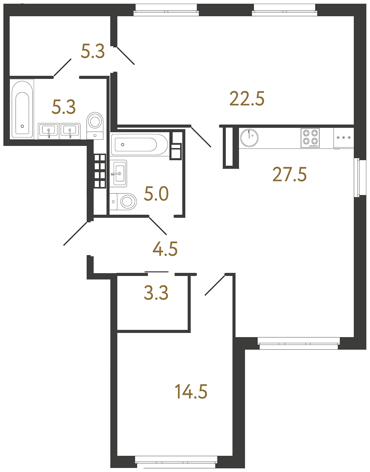 2-комнатная квартира, 87.9 м²; этаж: 2 - купить в Санкт-Петербурге