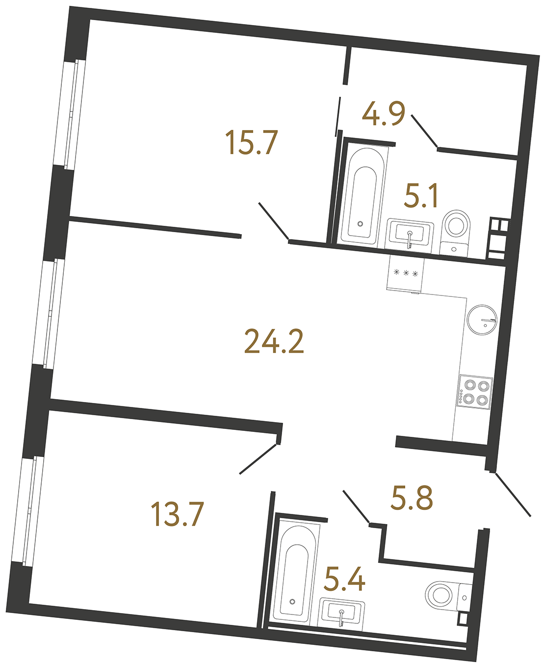 2-комнатная квартира, 74.8 м²; этаж: 2 - купить в Санкт-Петербурге