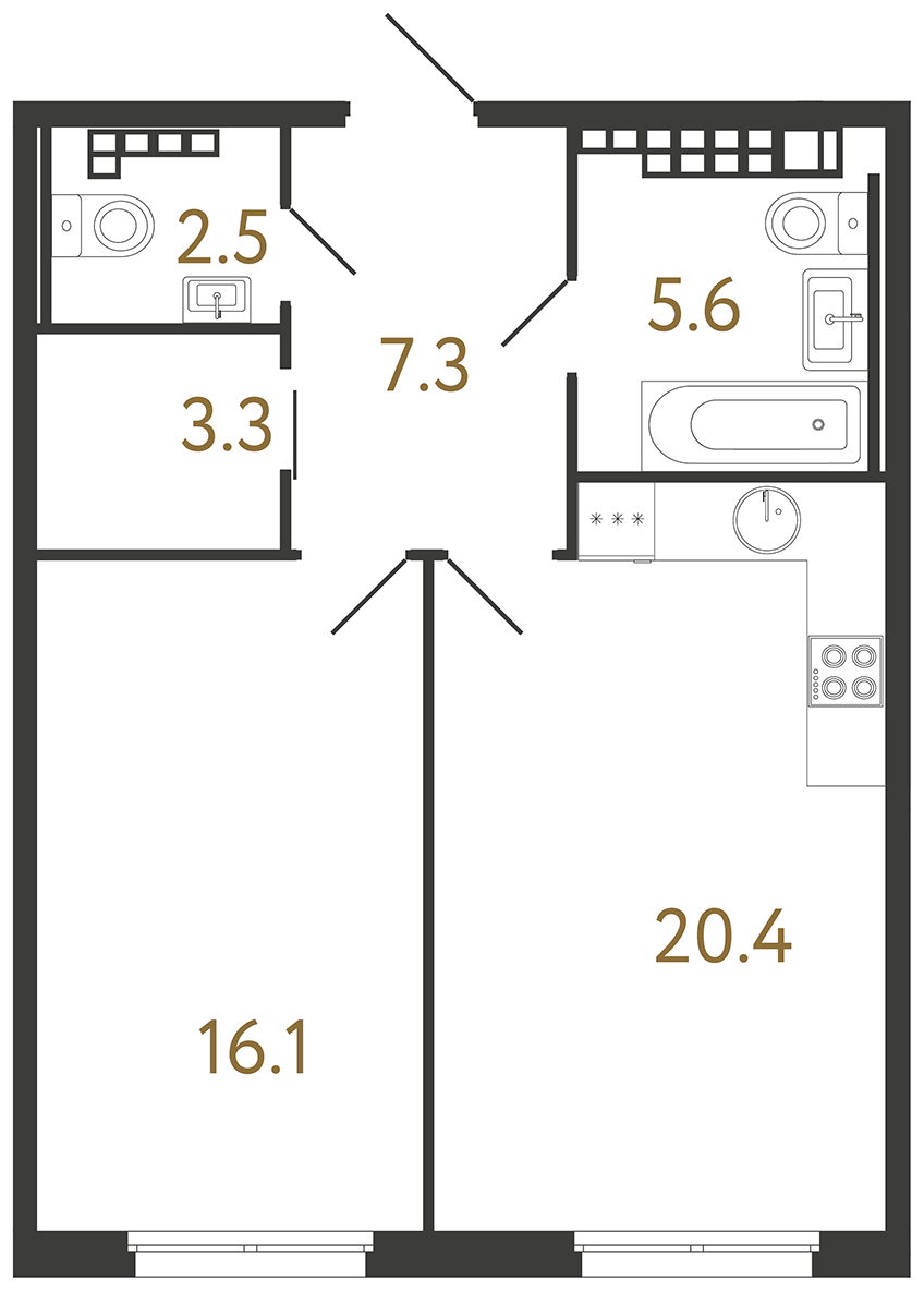 1-комнатная квартира, 55.2 м²; этаж: 6 - купить в Санкт-Петербурге