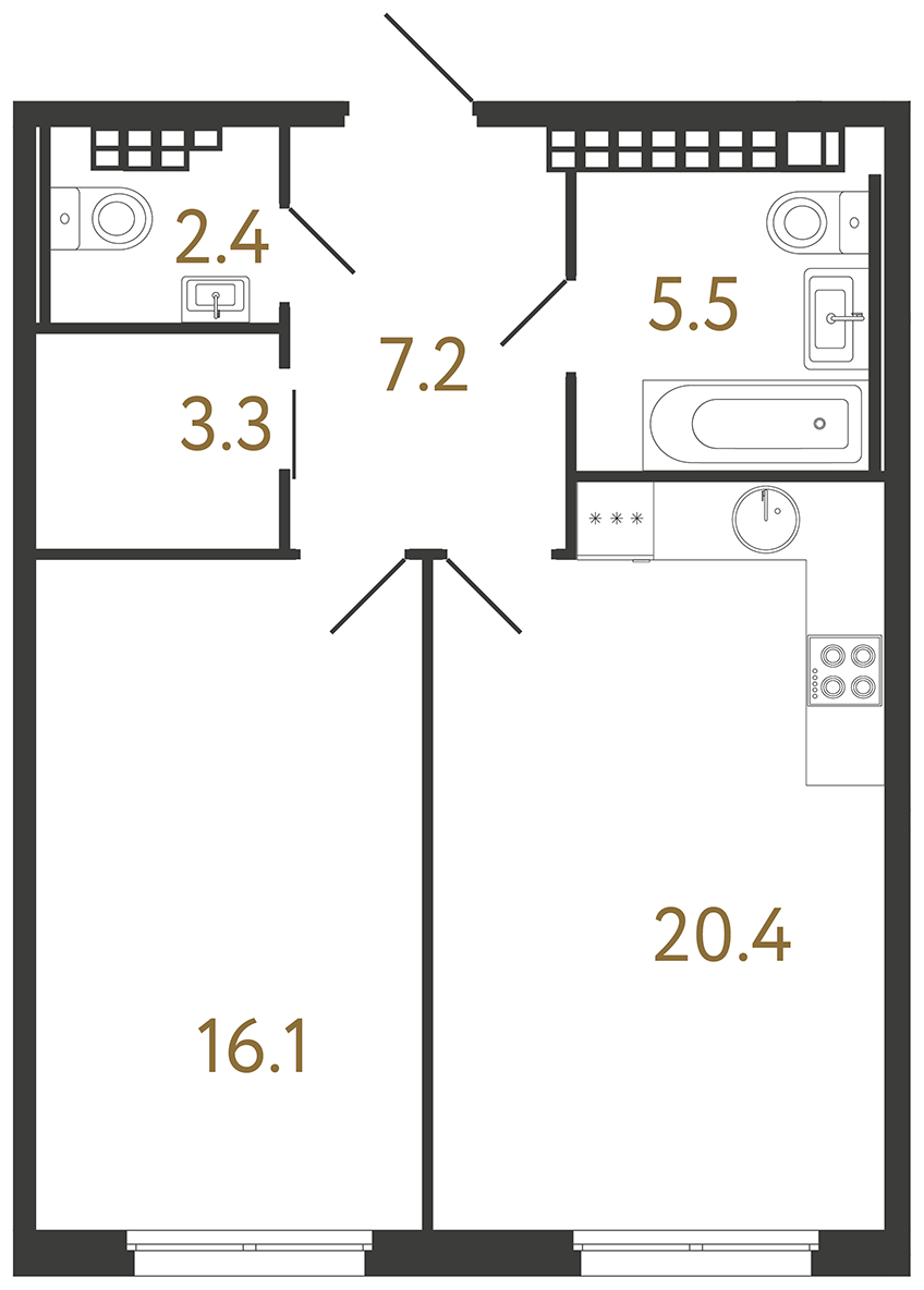 1-комнатная квартира, 54.9 м²; этаж: 8 - купить в Санкт-Петербурге