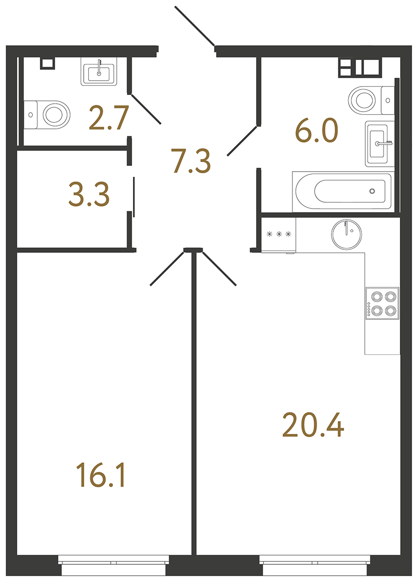 1-комнатная квартира, 55.8 м²; этаж: 2 - купить в Санкт-Петербурге