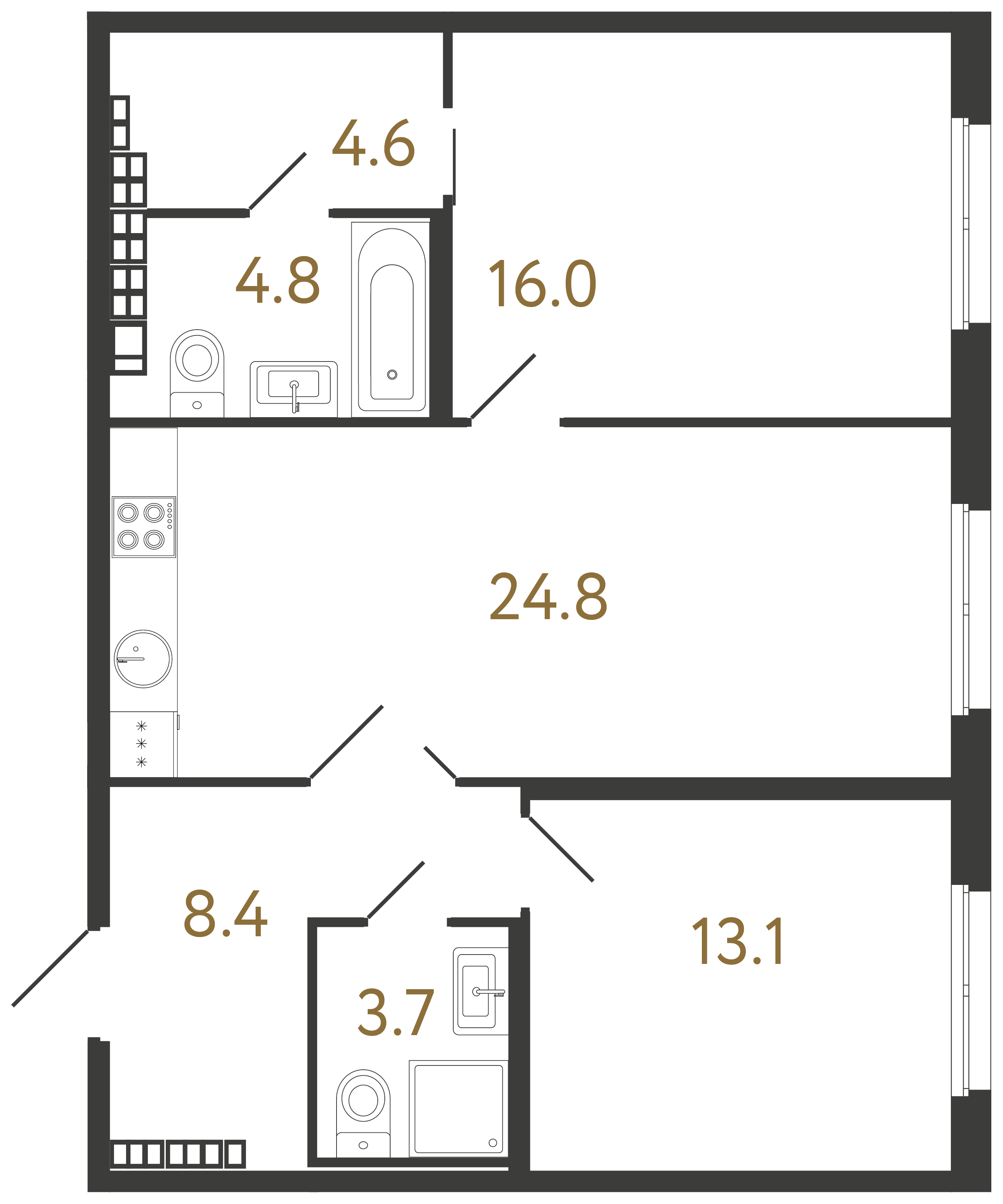 2-комнатная квартира  №136 в Визионер: 75.4 м², этаж 8 - купить в Санкт-Петербурге