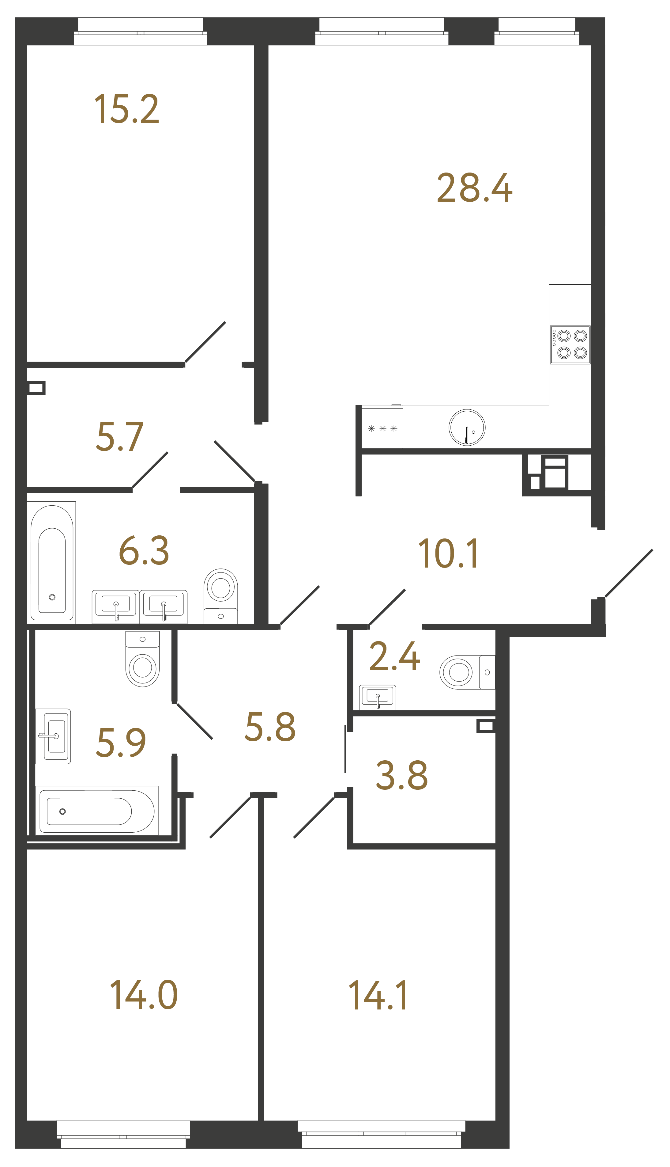3-комнатная квартира, 111.7 м²; этаж: 2 - купить в Санкт-Петербурге