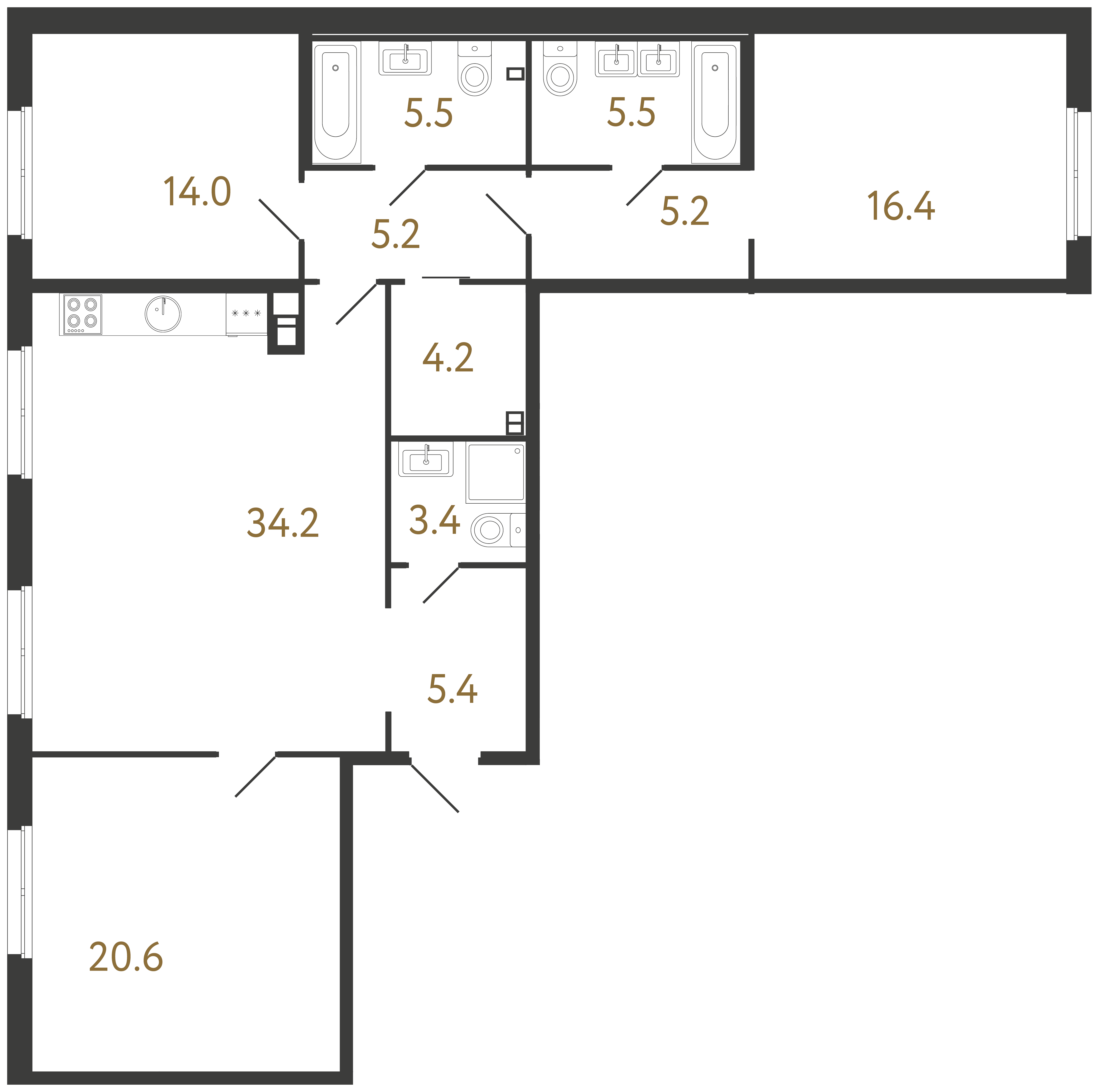 3-комнатная квартира, 119.6 м²; этаж: 2 - купить в Санкт-Петербурге