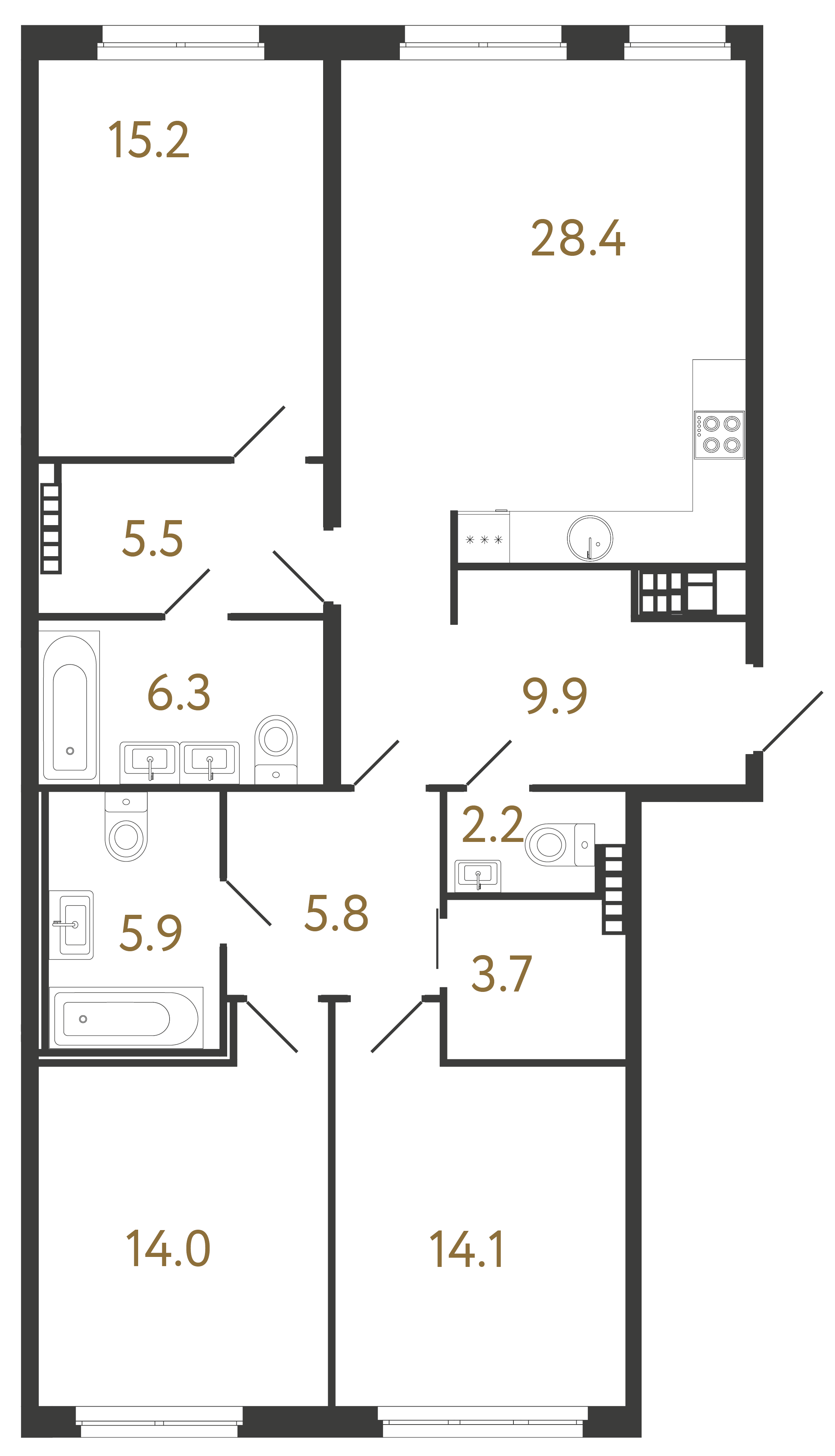 3-комнатная квартира  №134 в Визионер: 111 м², этаж 7 - купить в Санкт-Петербурге