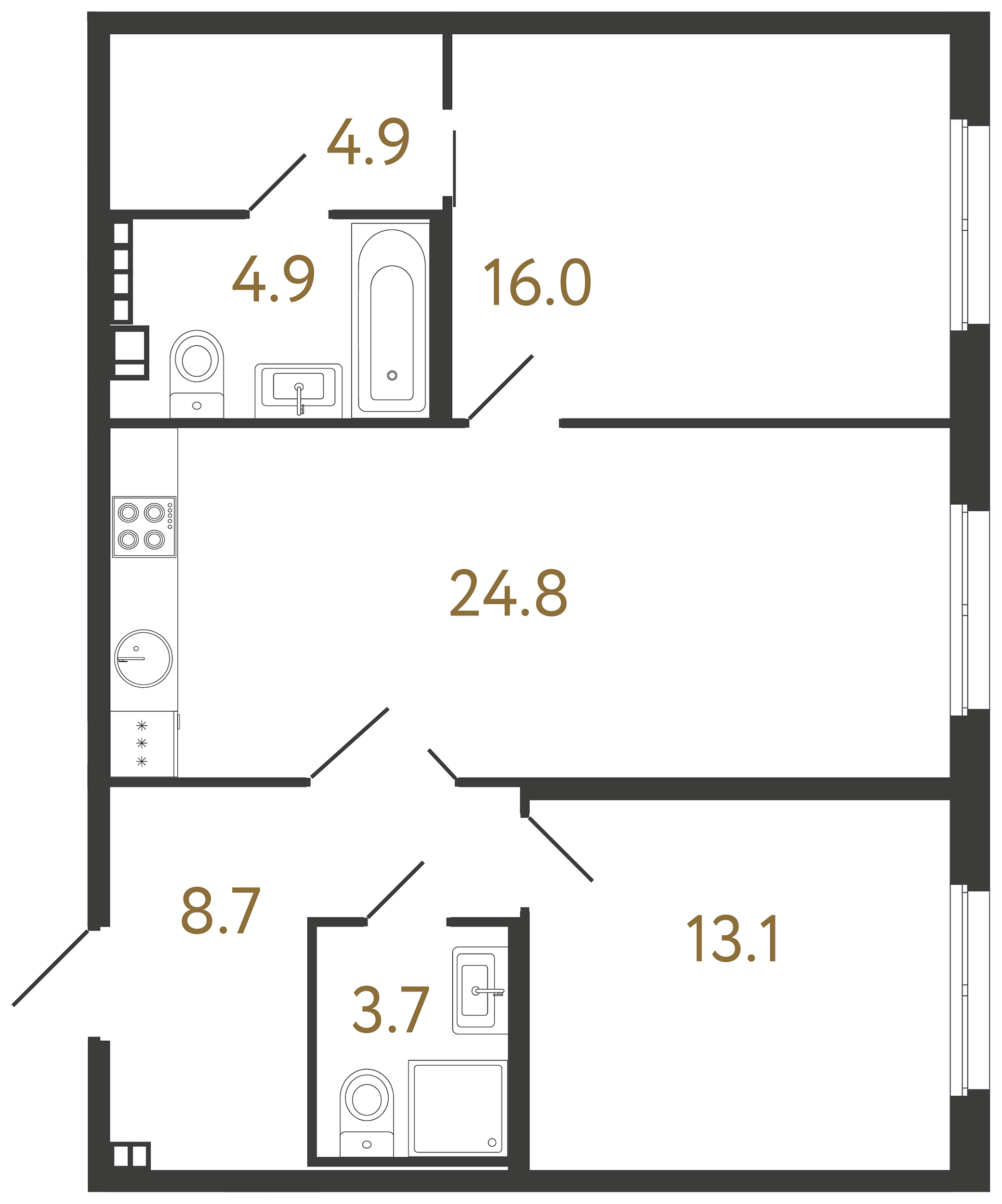 2-комнатная квартира, 76.1 м²; этаж: 3 - купить в Санкт-Петербурге