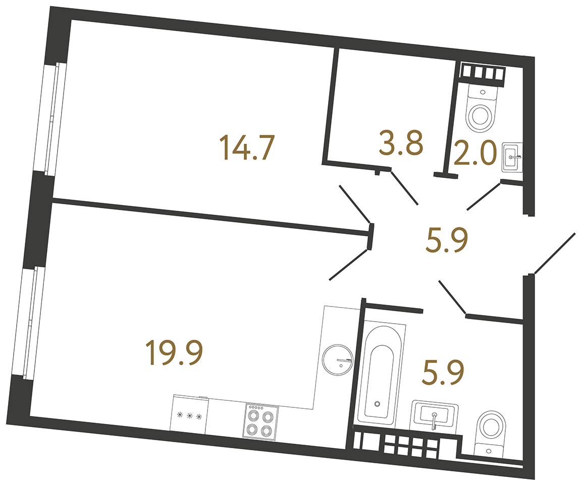 1-комнатная квартира, 52.2 м²; этаж: 5 - купить в Санкт-Петербурге