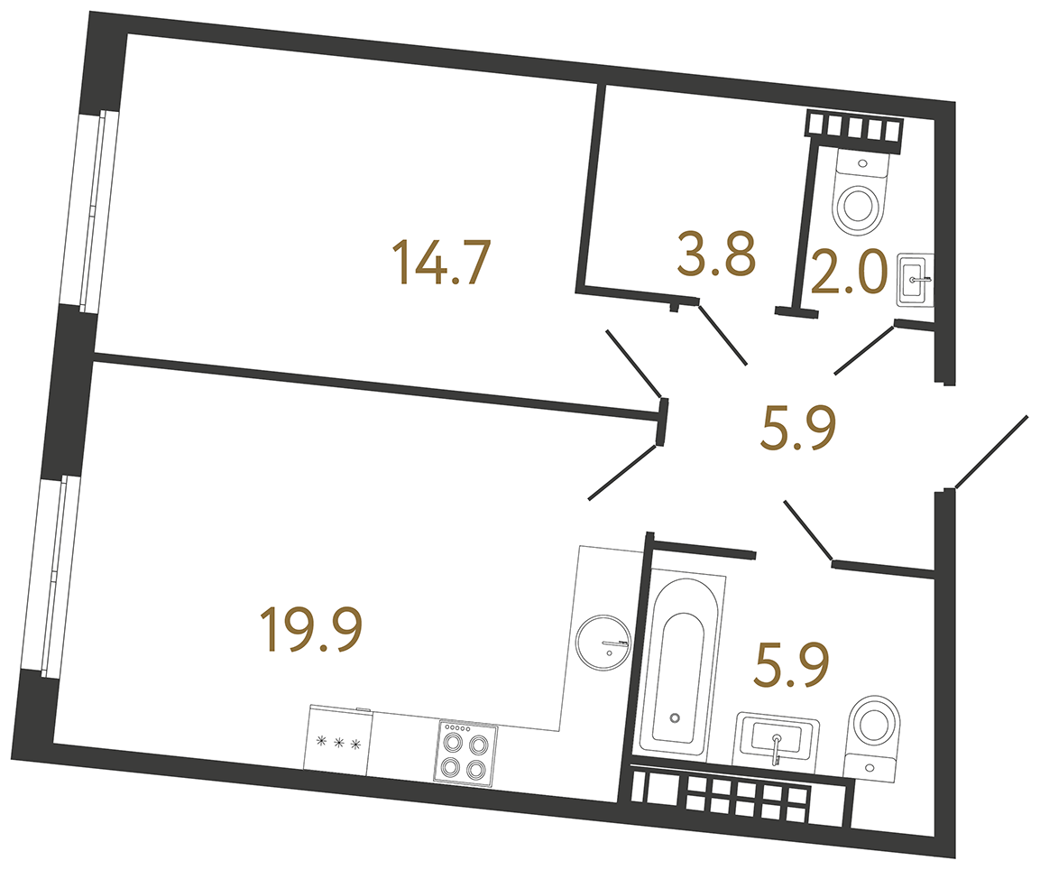 1-комнатная квартира, 52.2 м²; этаж: 6 - купить в Санкт-Петербурге