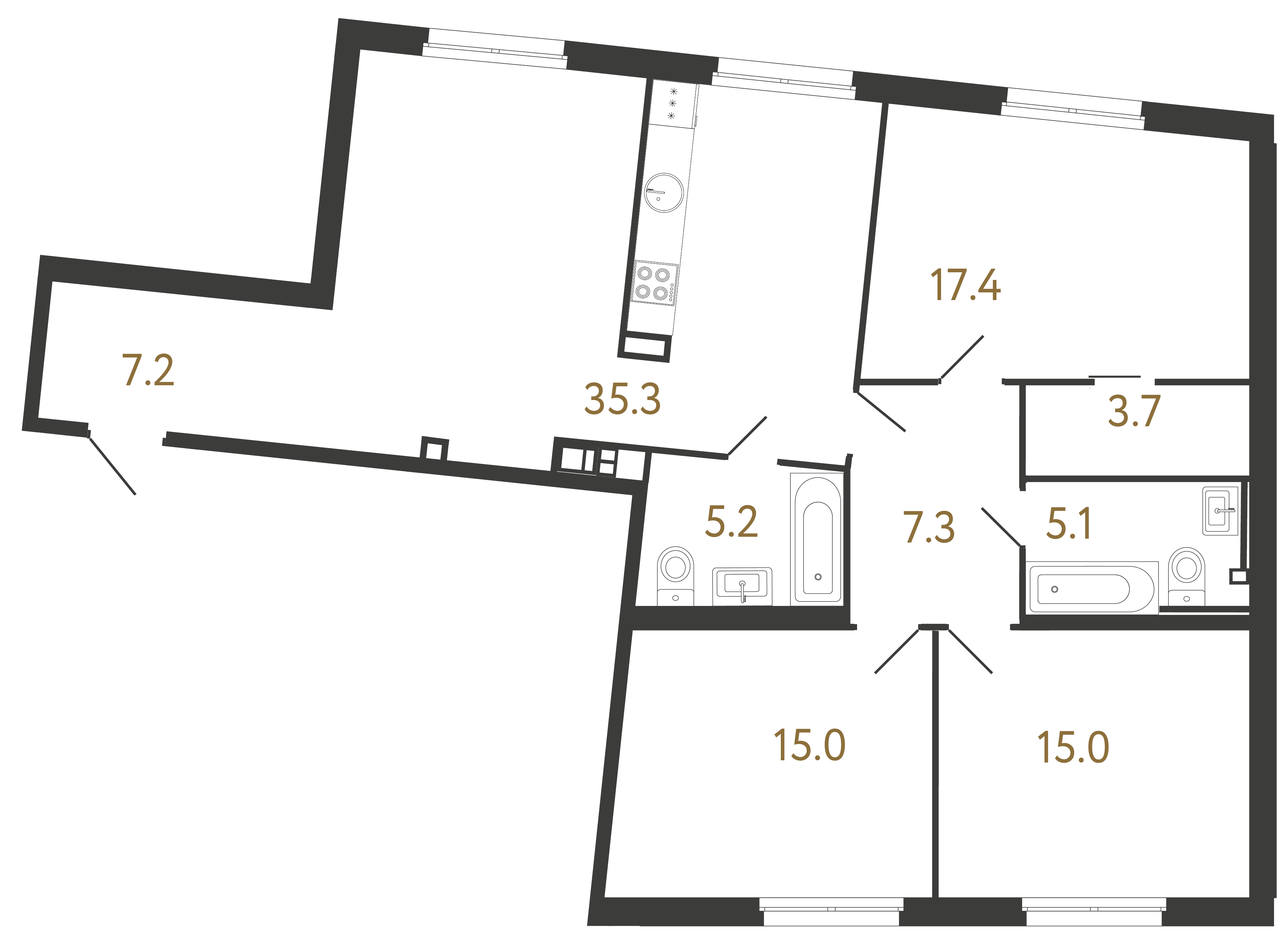 3-комнатная квартира, 111.2 м²; этаж: 2 - купить в Санкт-Петербурге