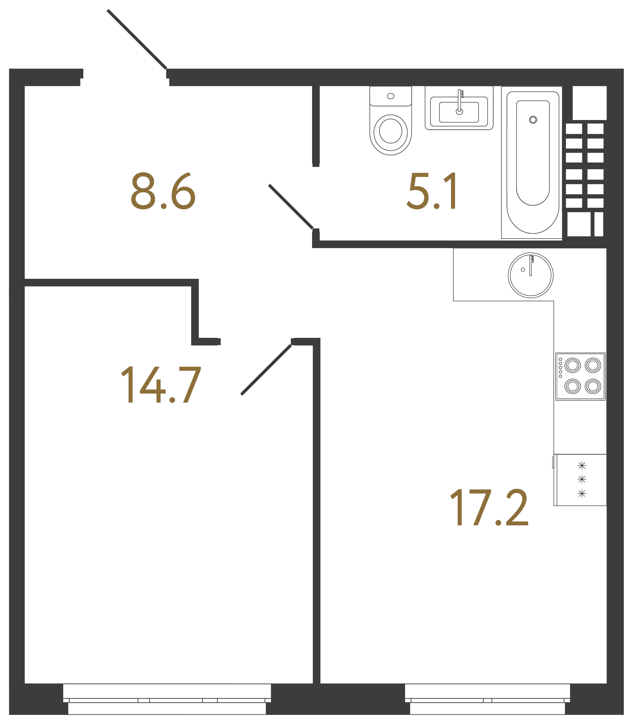1-комнатная квартира, 45.6 м²; этаж: 7 - купить в Санкт-Петербурге