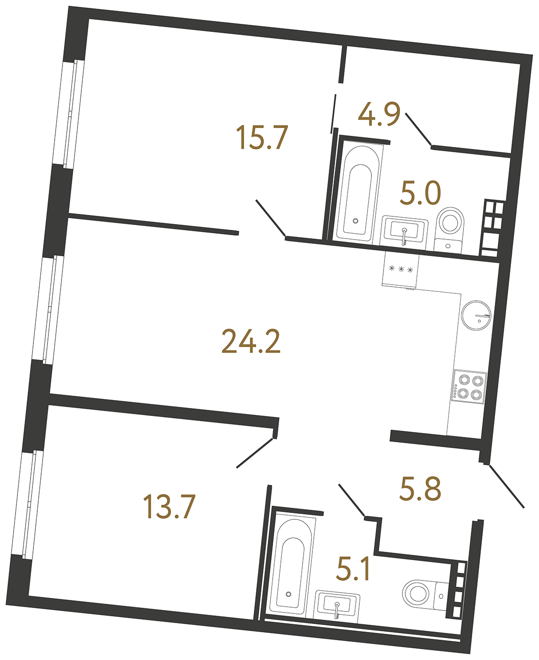 2-комнатная квартира, 74.4 м²; этаж: 2 - купить в Санкт-Петербурге