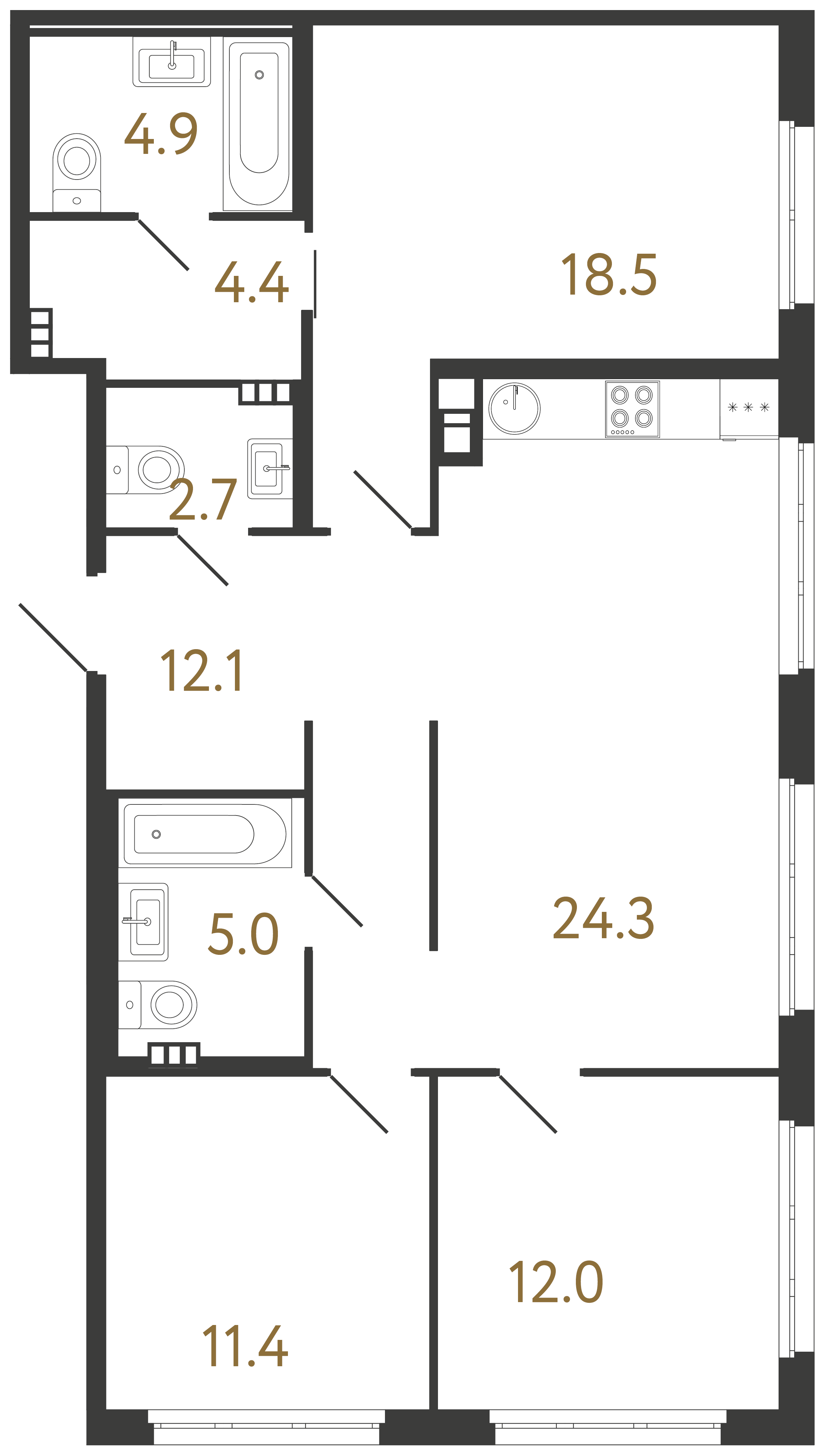 3-комнатная квартира, 95.3 м²; этаж: 4 - купить в Санкт-Петербурге