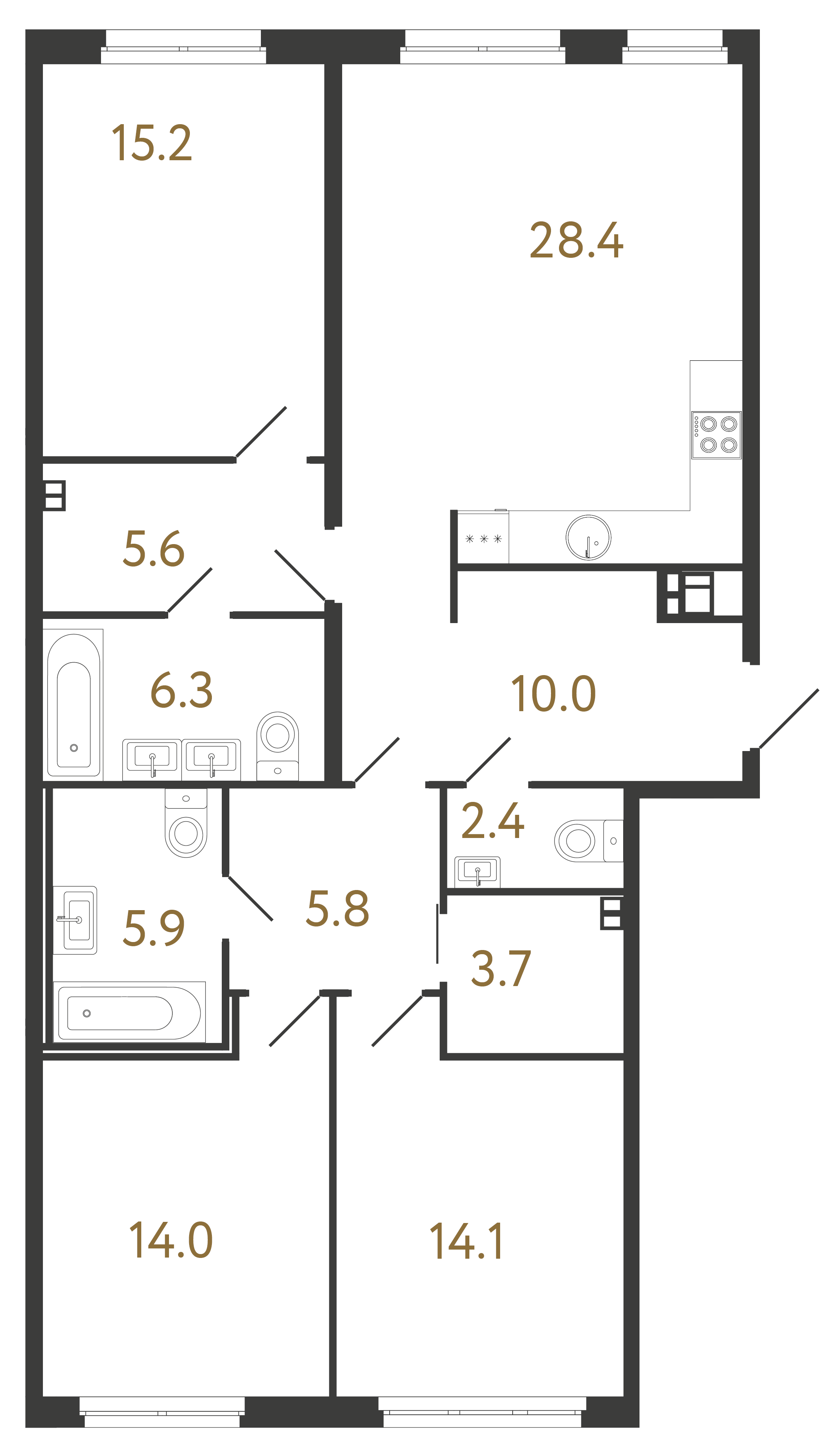 3-комнатная квартира, 111.5 м²; этаж: 3 - купить в Санкт-Петербурге
