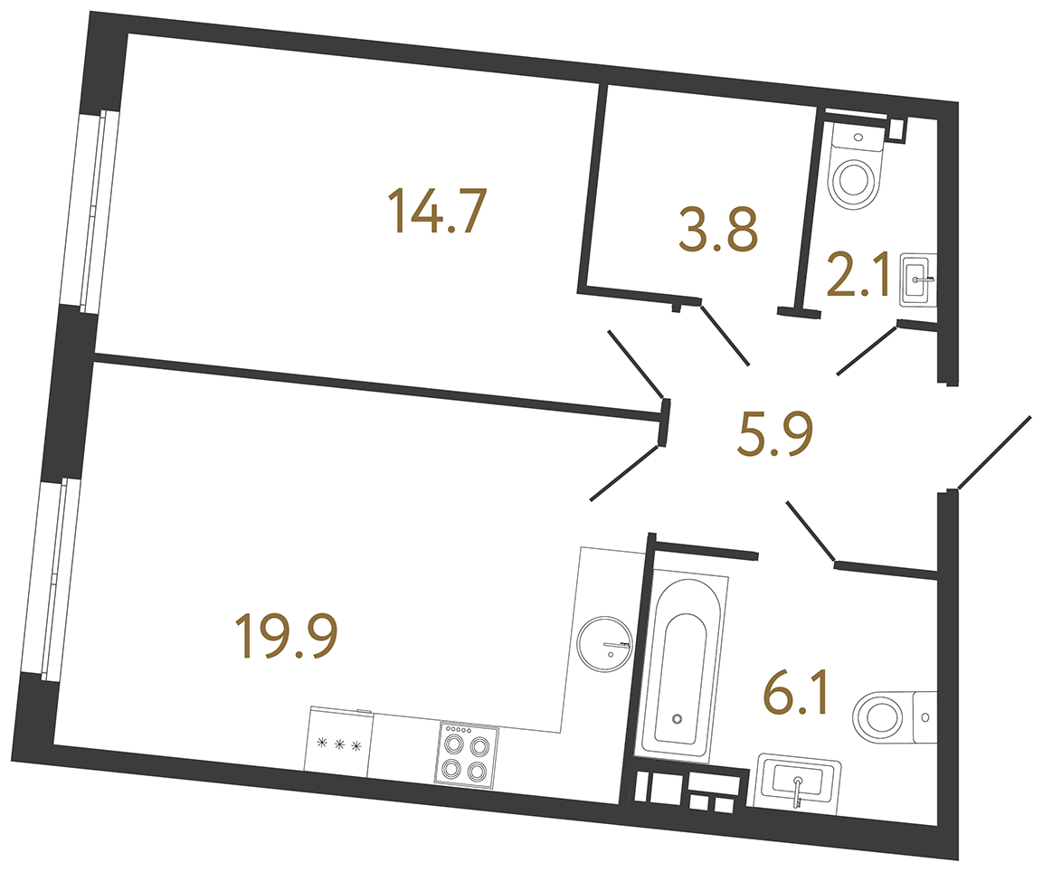 1-комнатная квартира, 52.5 м²; этаж: 2 - купить в Санкт-Петербурге