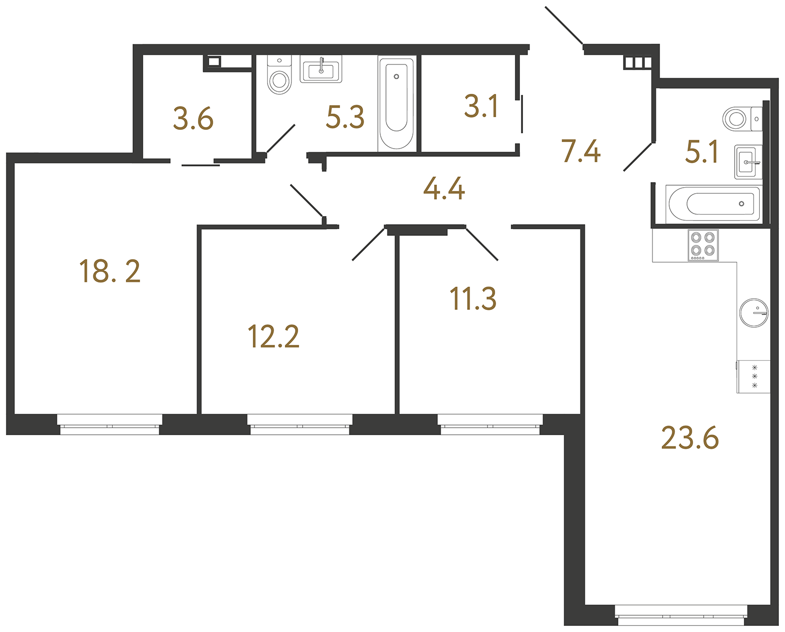 3-комнатная квартира, 122.4 м²; этаж: 2 - купить в Санкт-Петербурге