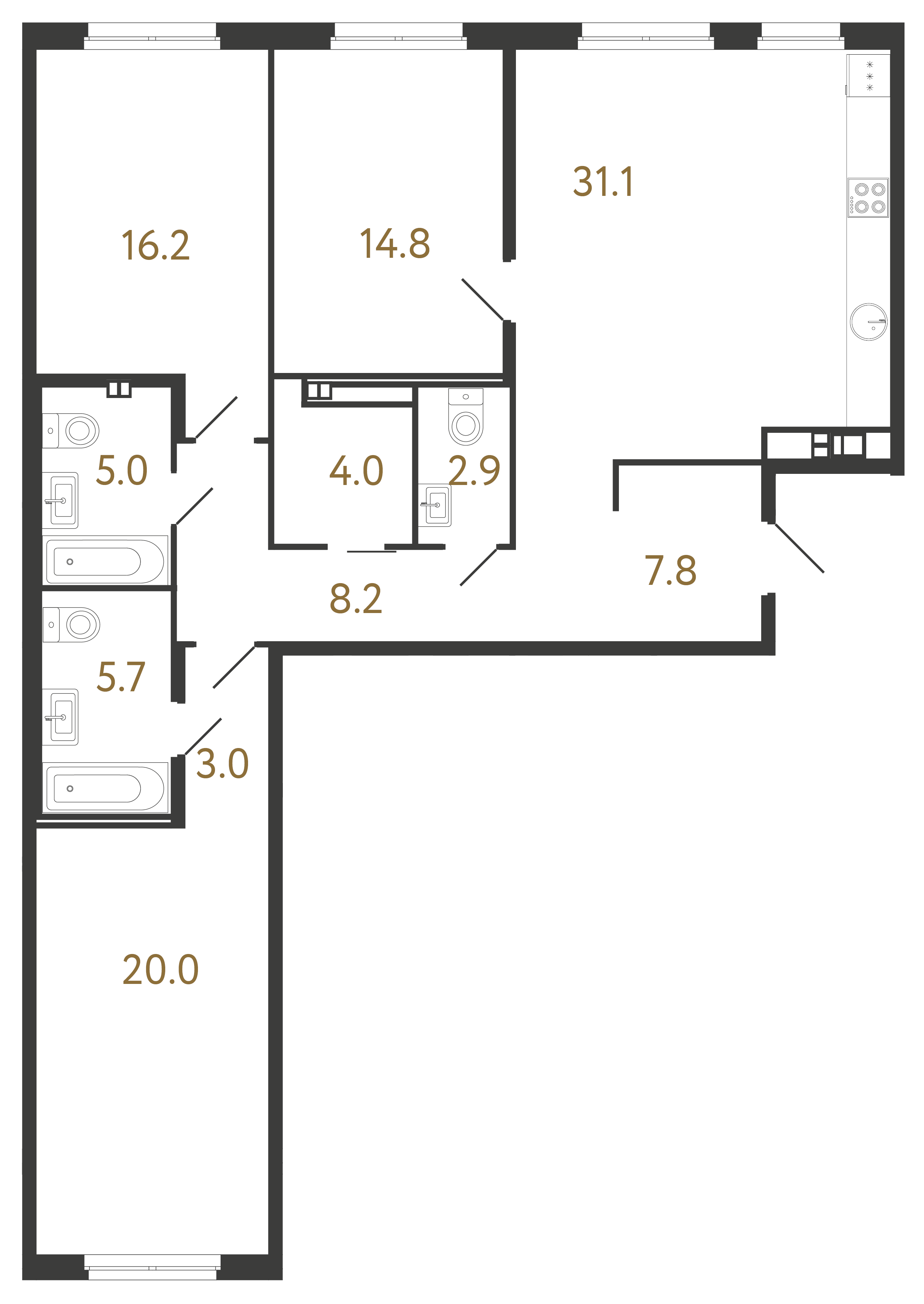 3-комнатная квартира, 118.7 м²; этаж: 3 - купить в Санкт-Петербурге
