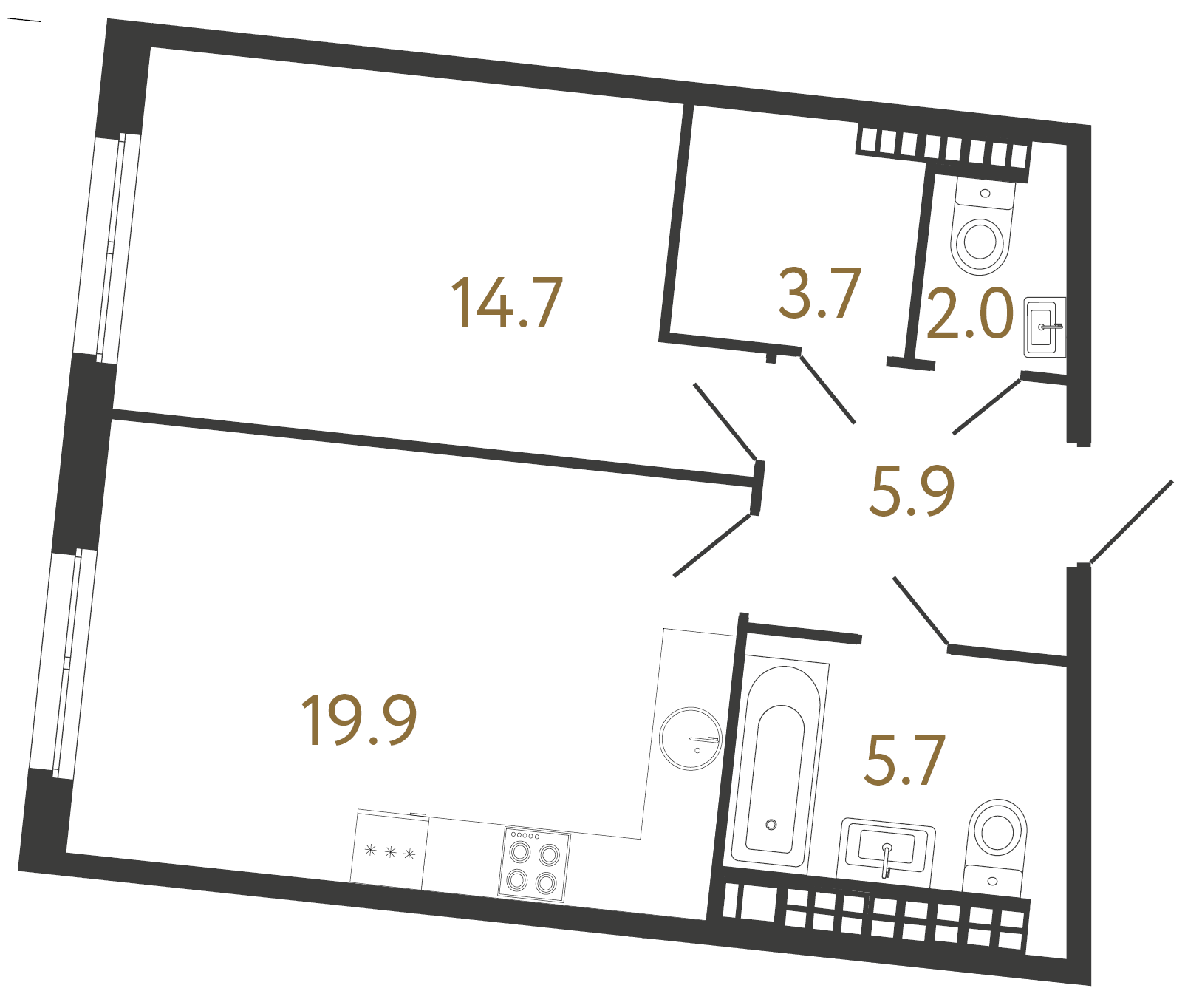 1-комнатная квартира, 51.9 м²; этаж: 9 - купить в Санкт-Петербурге