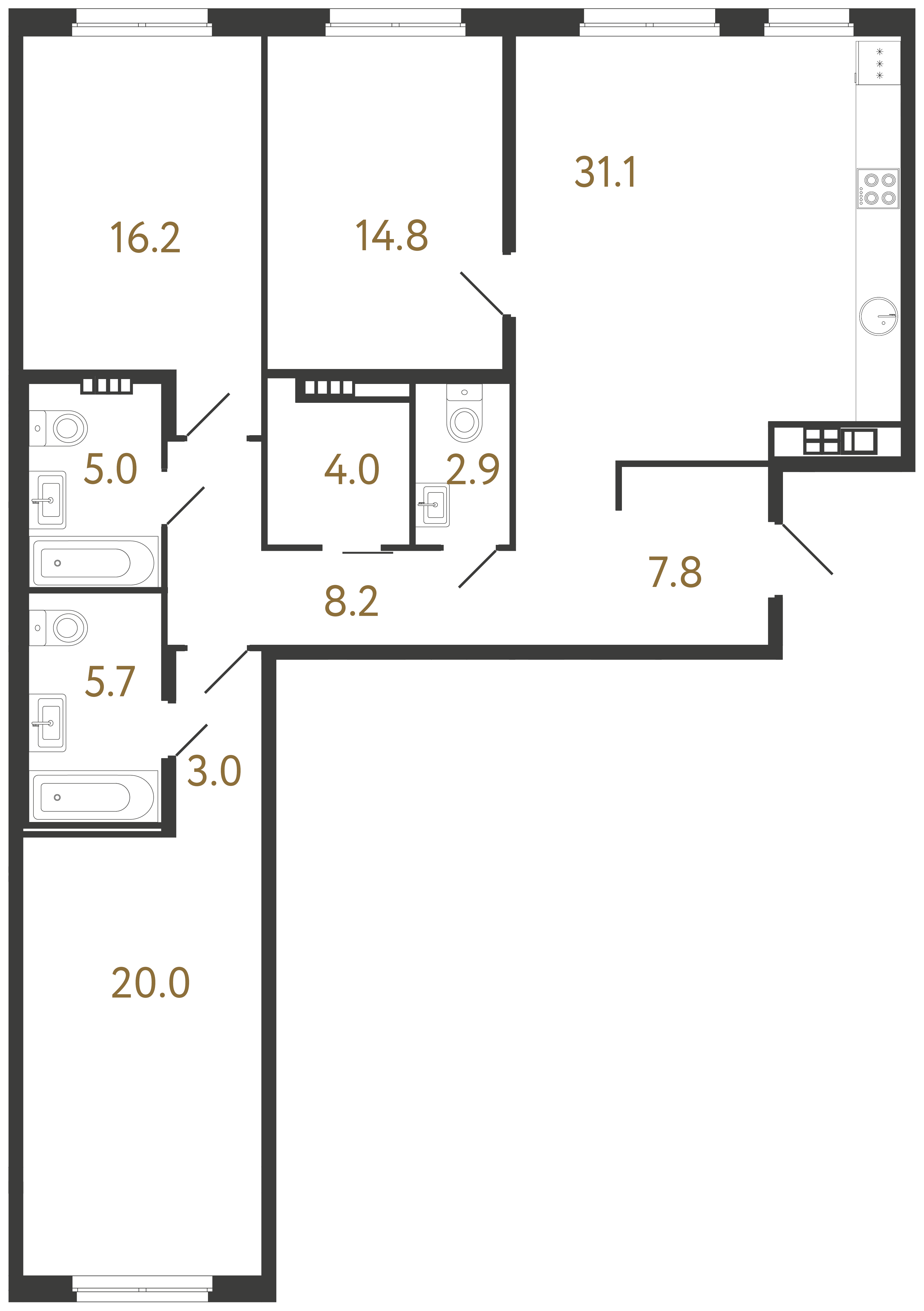 3-комнатная квартира, 118.7 м²; этаж: 5 - купить в Санкт-Петербурге