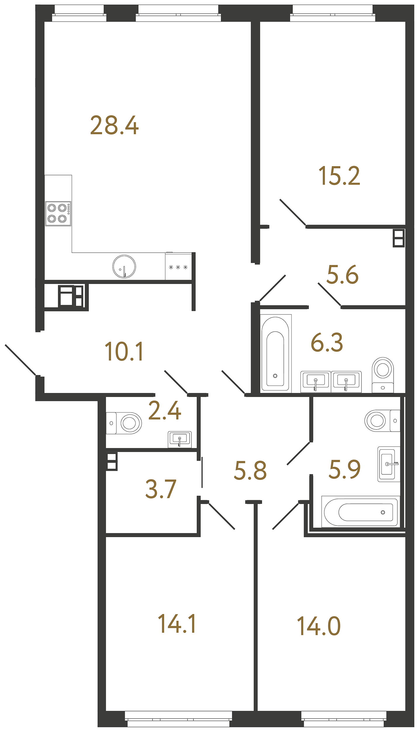 3-комнатная квартира, 111.5 м²; этаж: 3 - купить в Санкт-Петербурге