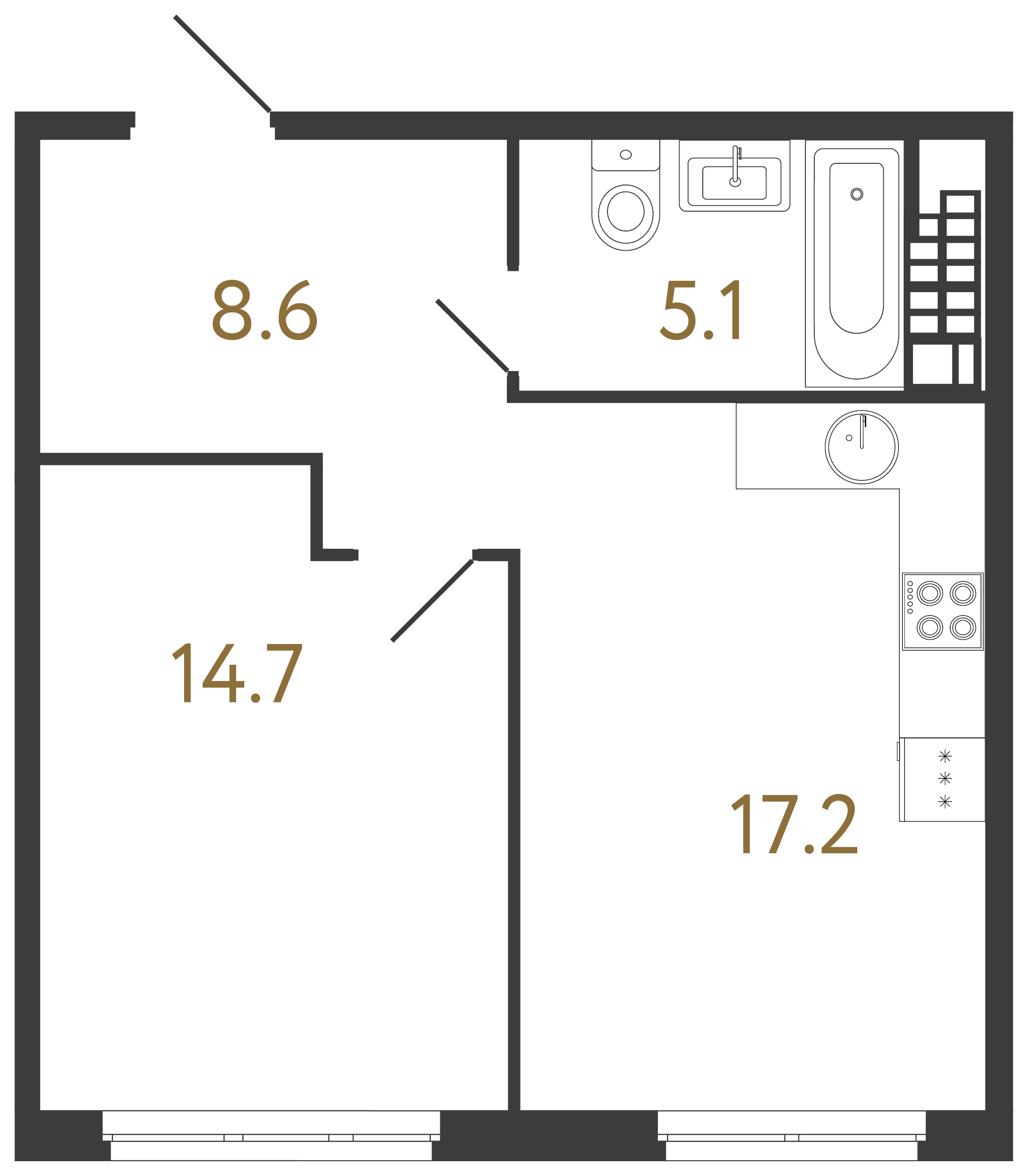 1-комнатная квартира, 45.6 м²; этаж: 6 - купить в Санкт-Петербурге