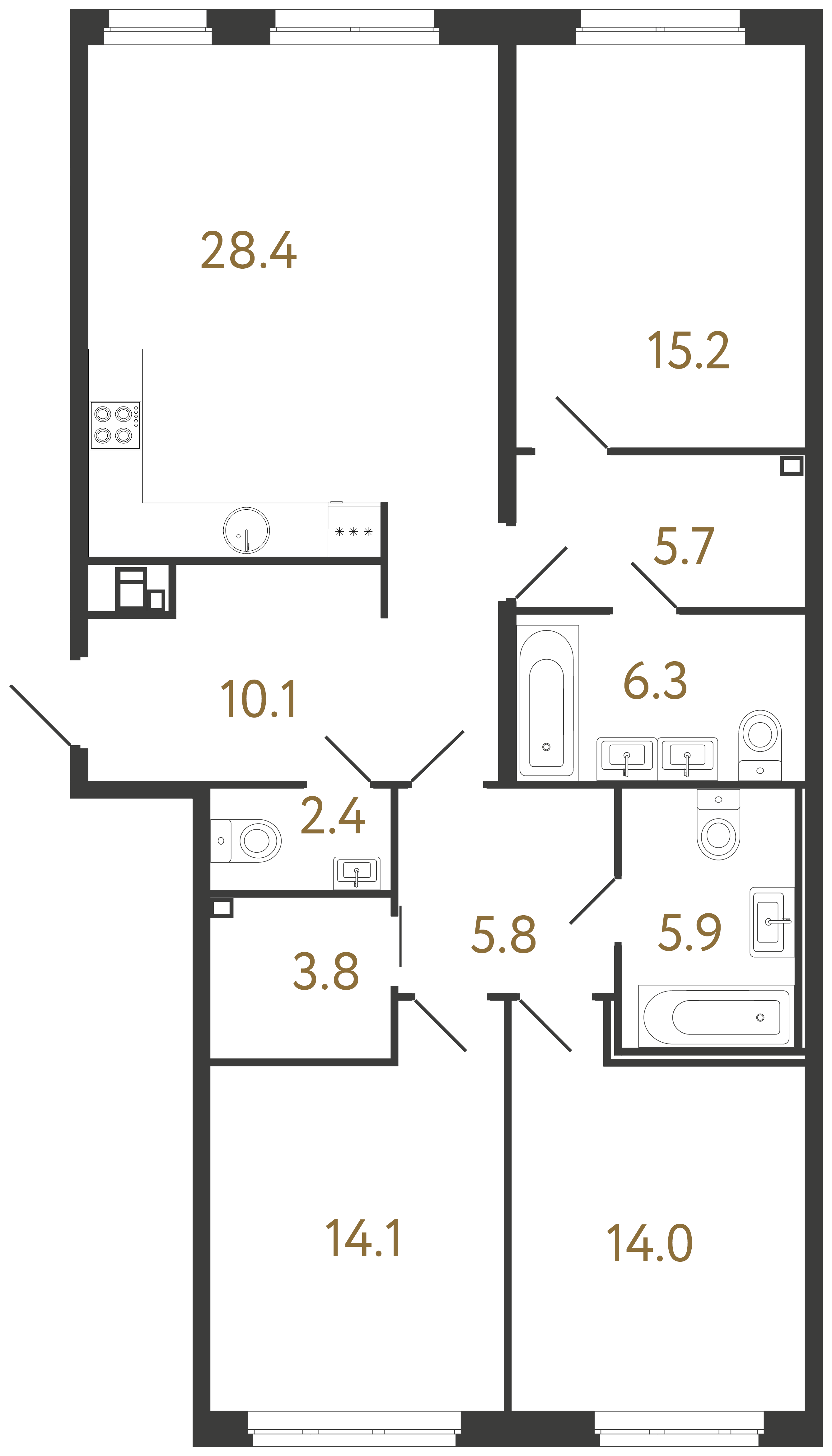 3-комнатная квартира, 111.7 м²; этаж: 2 - купить в Санкт-Петербурге