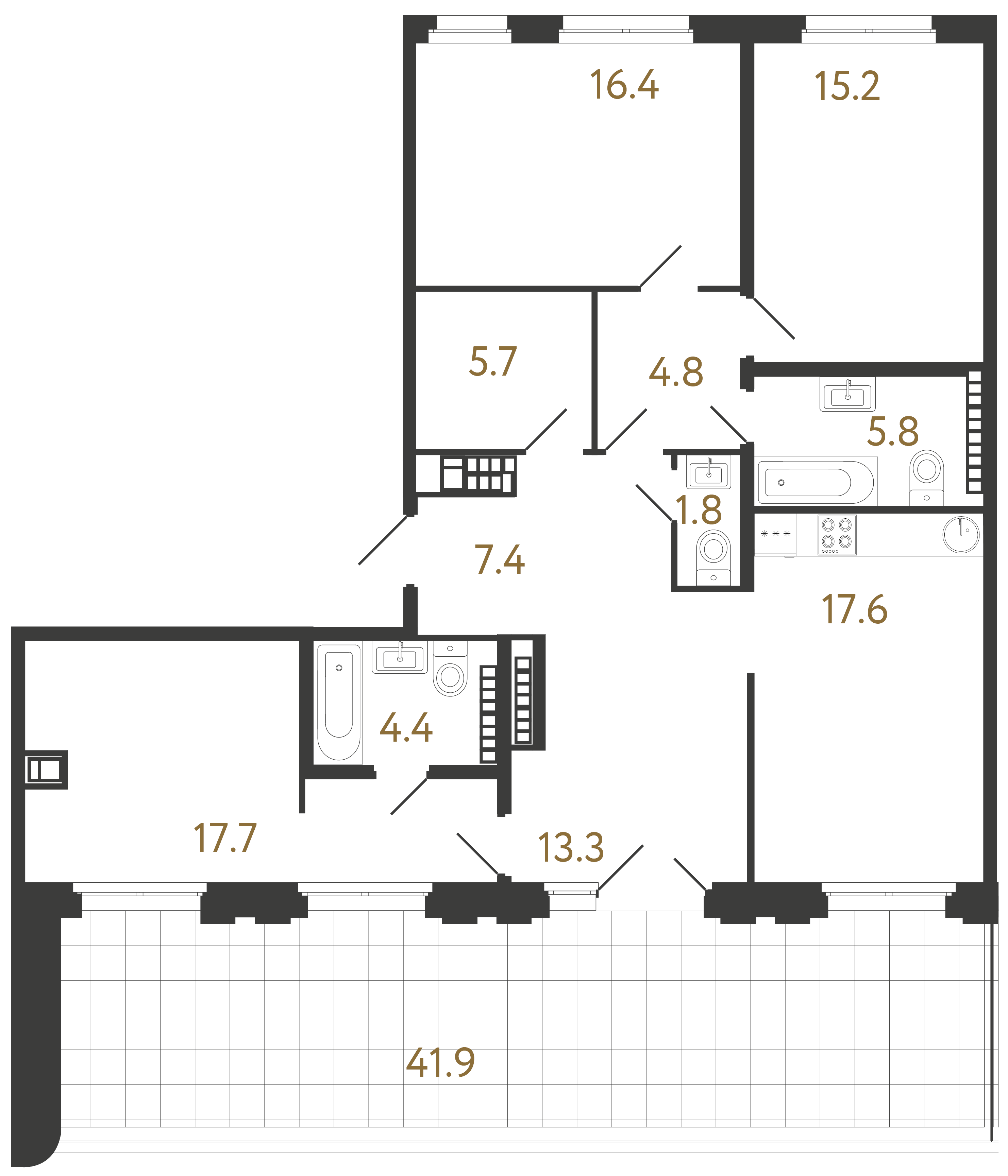 4-комнатная квартира  №57 в Визионер: 110.1 м², этаж 9 - купить в Санкт-Петербурге