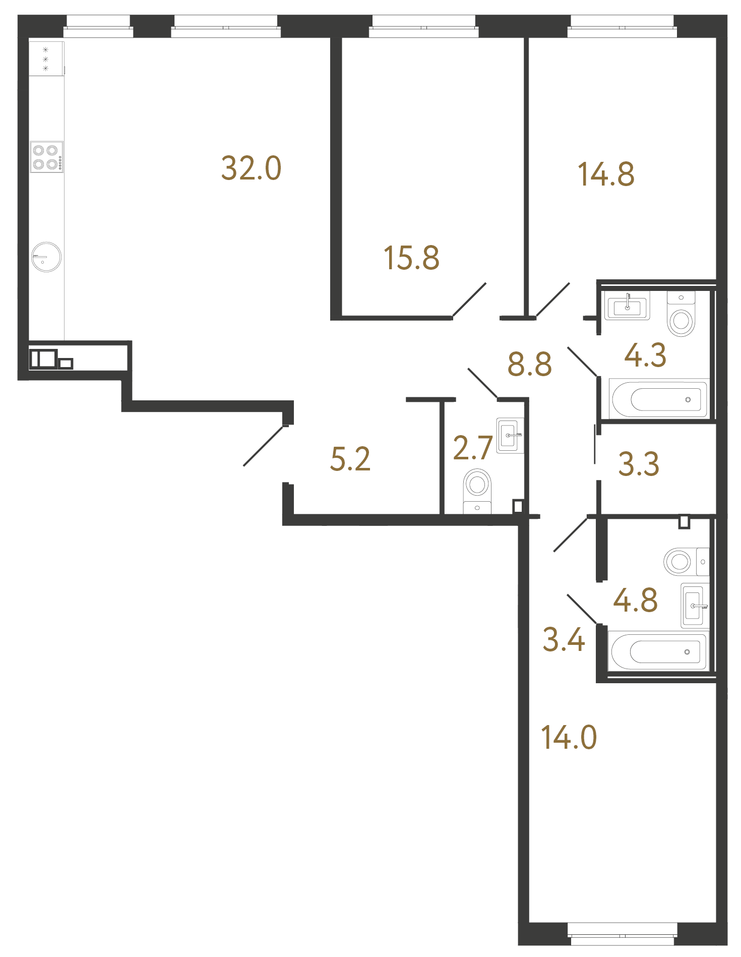 3-комнатная квартира, 109.1 м²; этаж: 2 - купить в Санкт-Петербурге