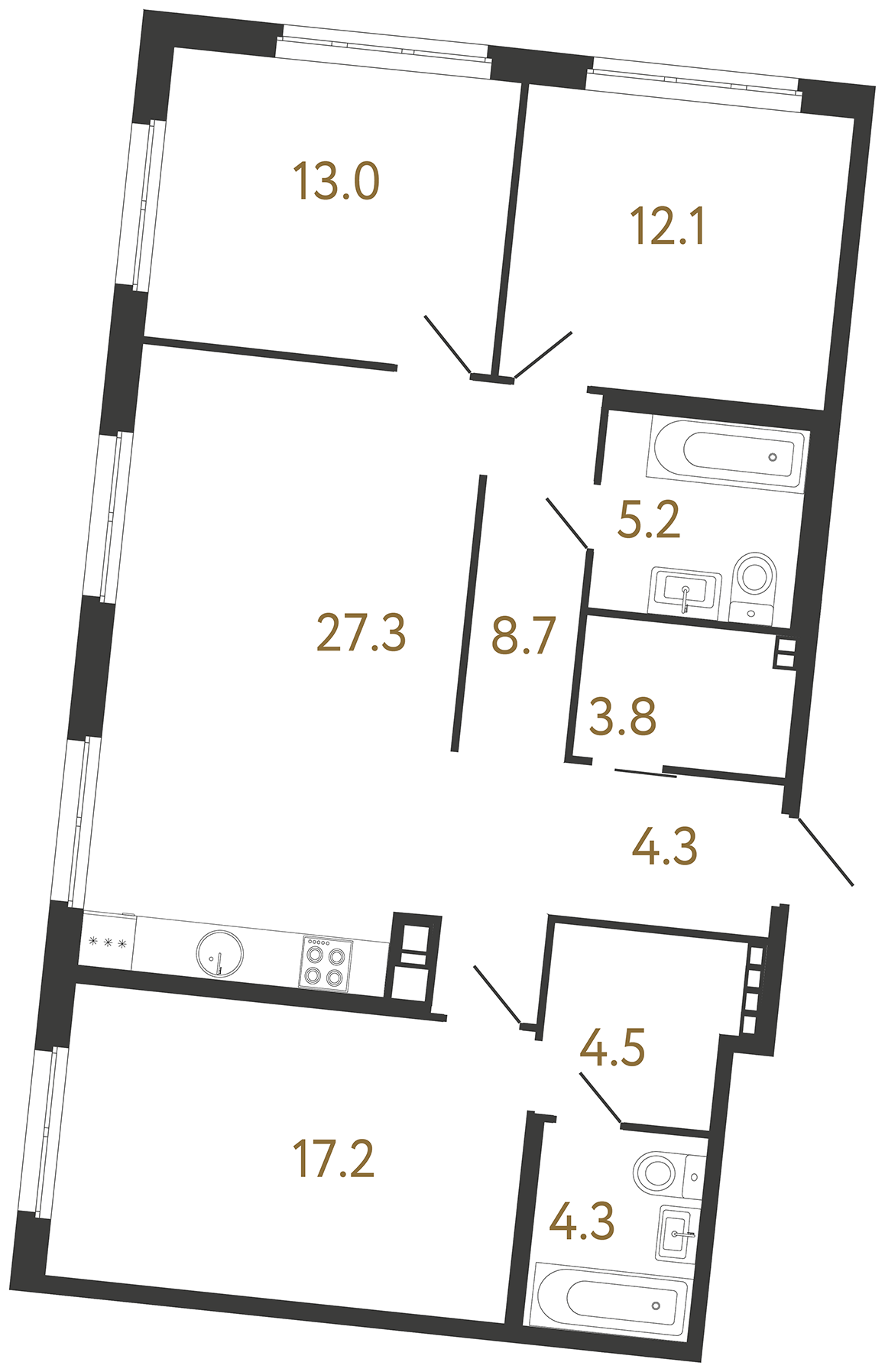 3-комнатная квартира, 100.4 м²; этаж: 3 - купить в Санкт-Петербурге