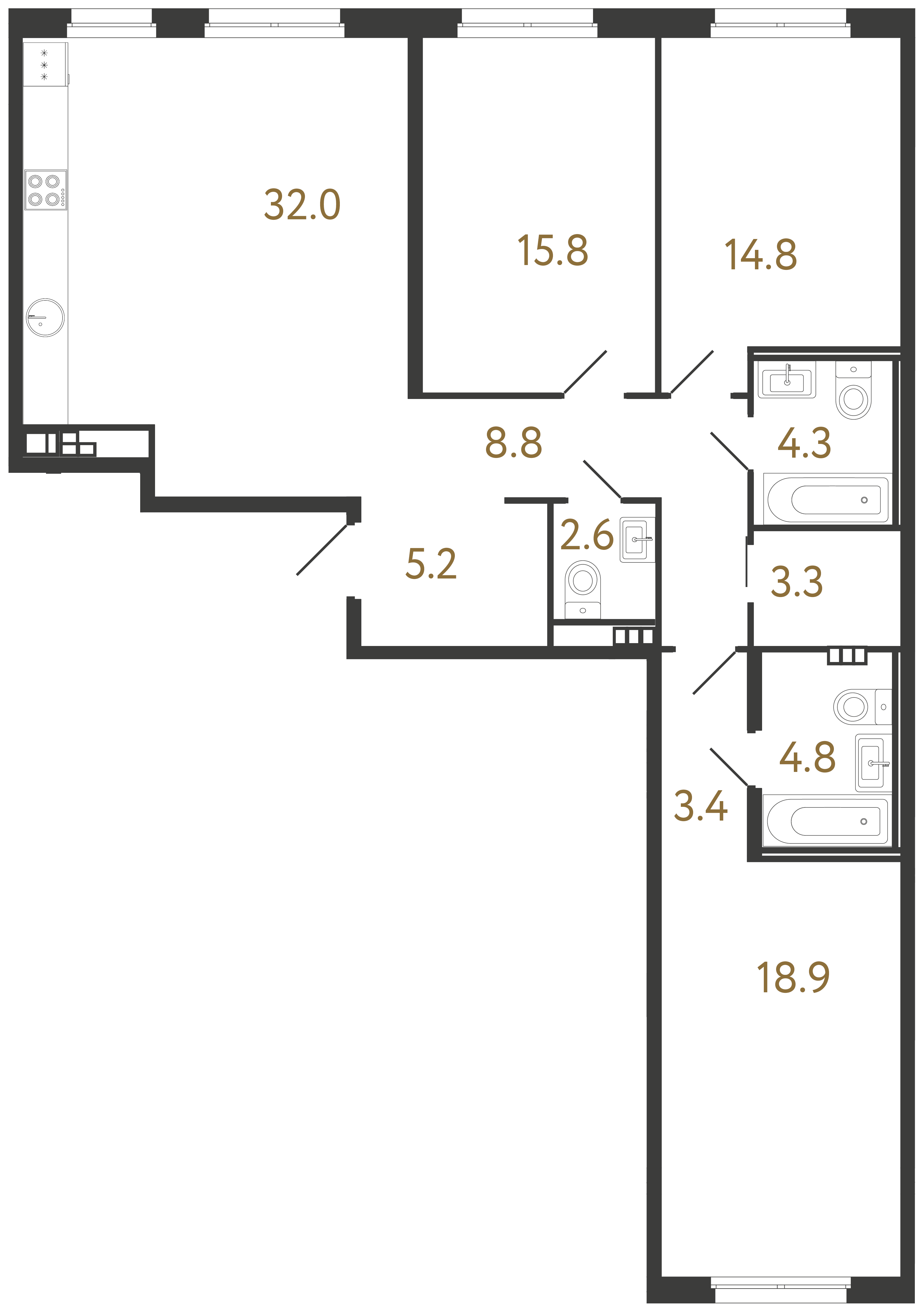 3-комнатная квартира, 113.9 м²; этаж: 4 - купить в Санкт-Петербурге