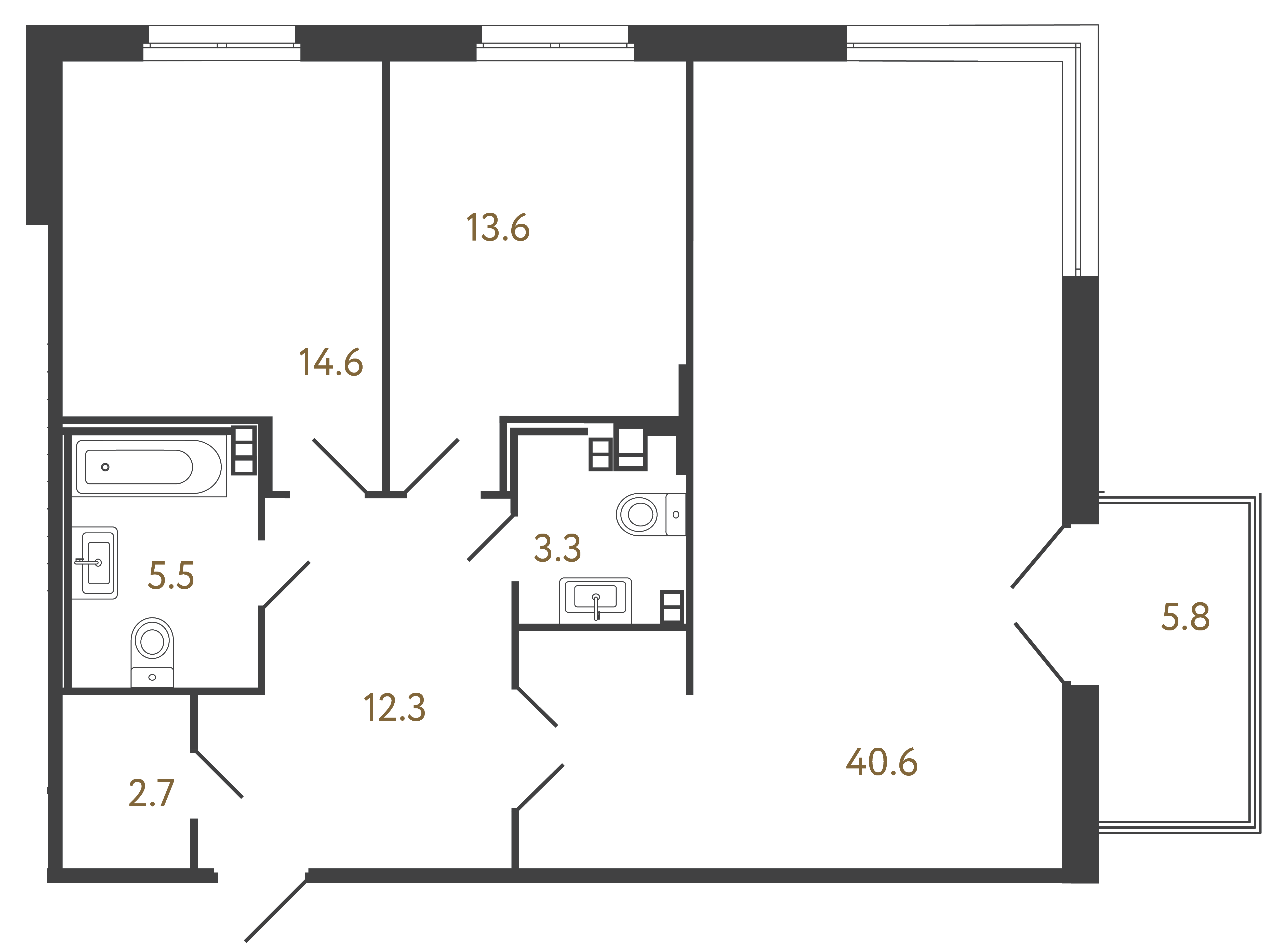 2-комнатная квартира №441 в: Репин: 92.6 м²; этаж: 4 - купить в Санкт-Петербурге