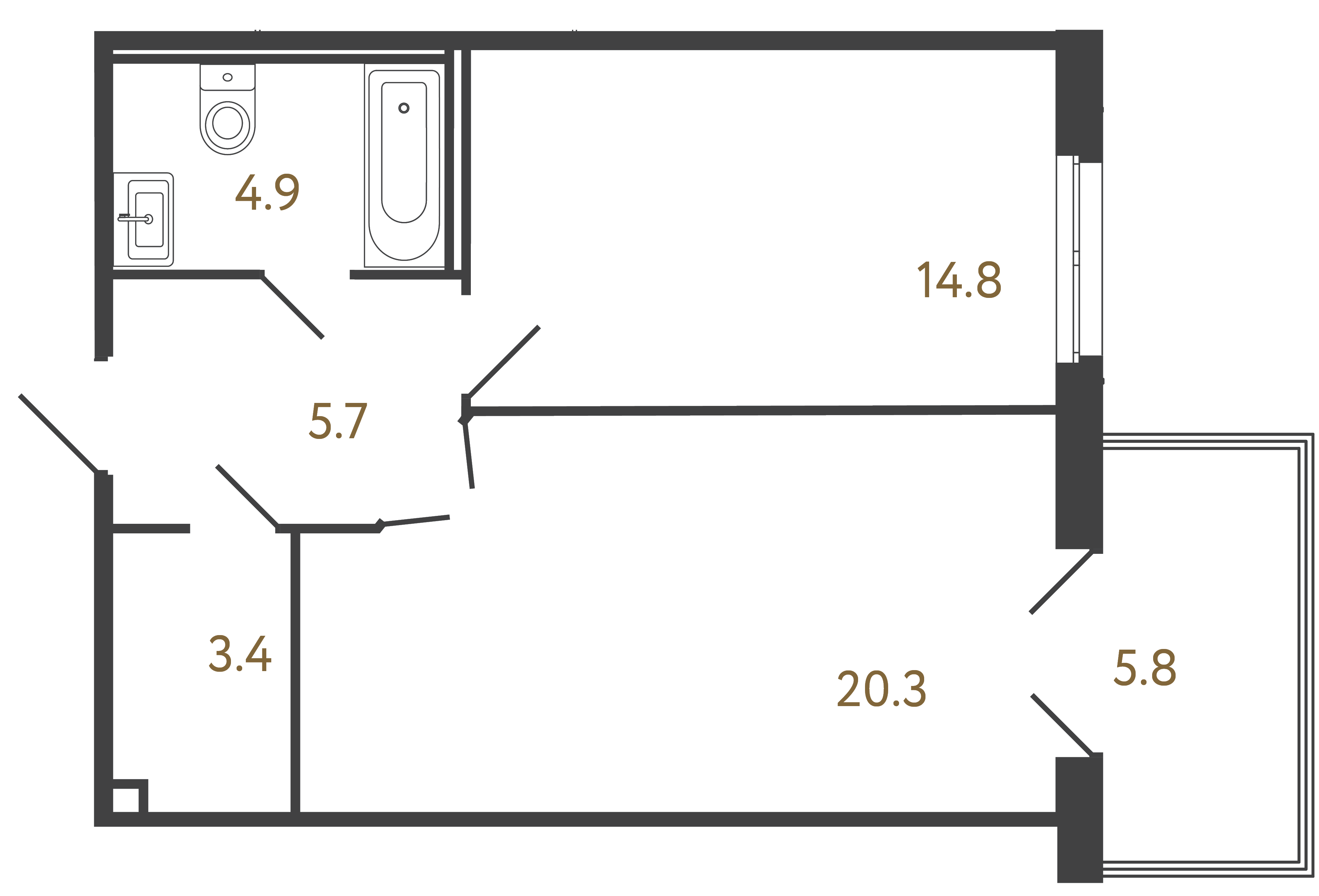 1-комнатная квартира, 49.1 м²; этаж: 2 - купить в Санкт-Петербурге