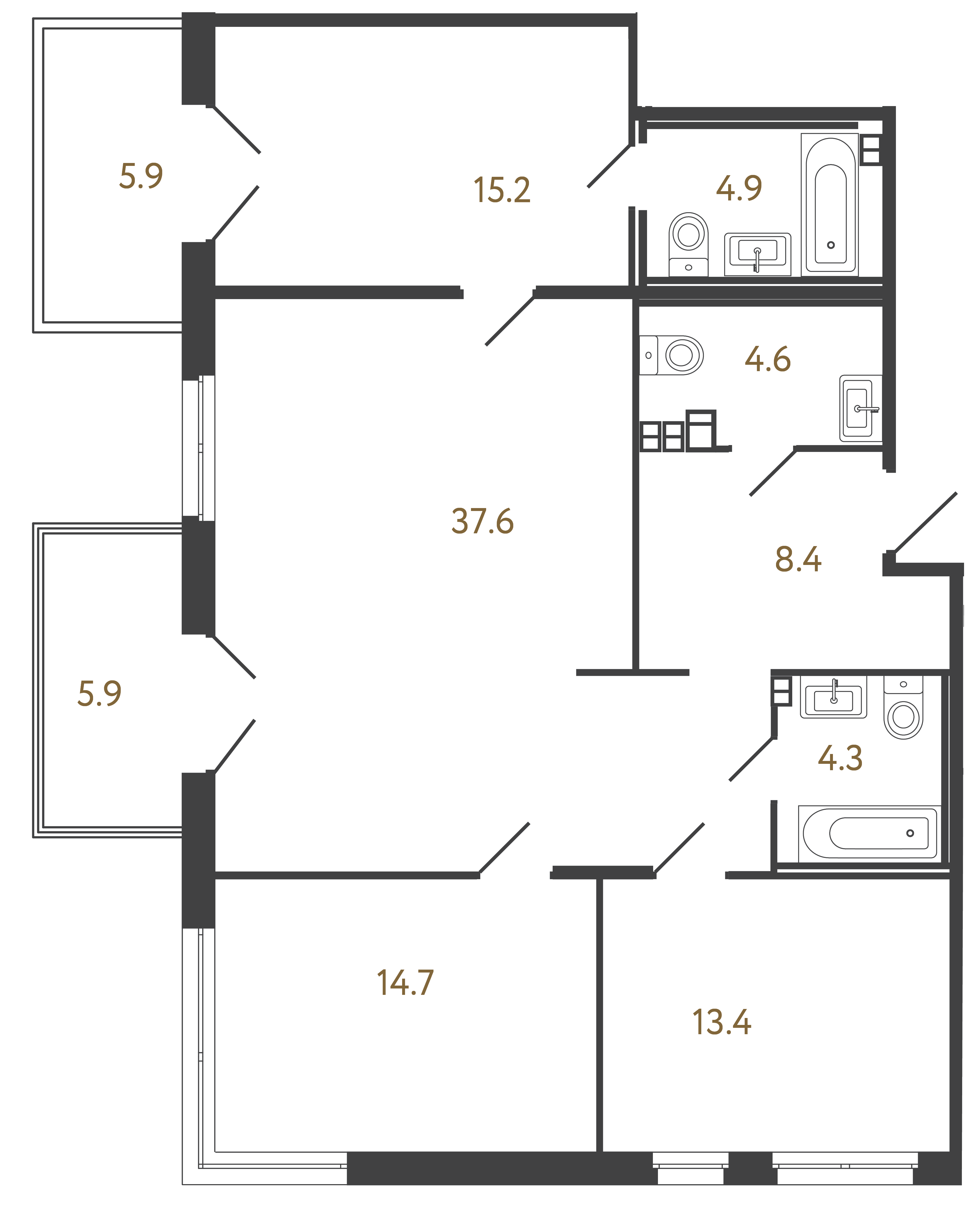 3-комнатная квартира №441 в: Репин: 103.1 м²; этаж: 3 - купить в Санкт-Петербурге